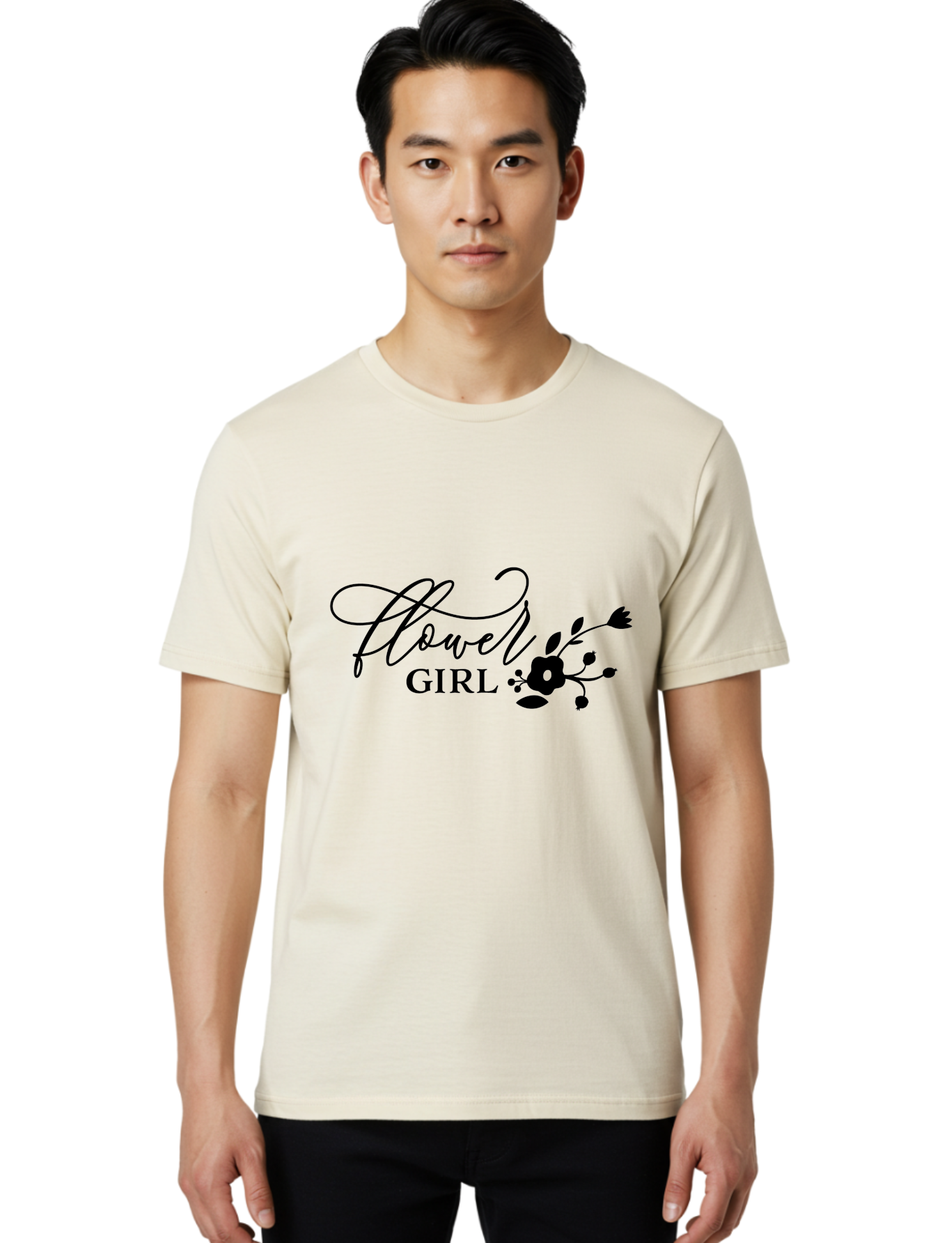 Flower-Girl Men'S Graphic Tee, 100% Cotton, Comfortable Casual Summer Wear, Machine Washable, Flower Girl, Beautiful Floral Designs, Elegance, Cursive Script, Blooming Flowers, Feminine Charm, Delicate Illustrations, Floral Arrangements Aac736