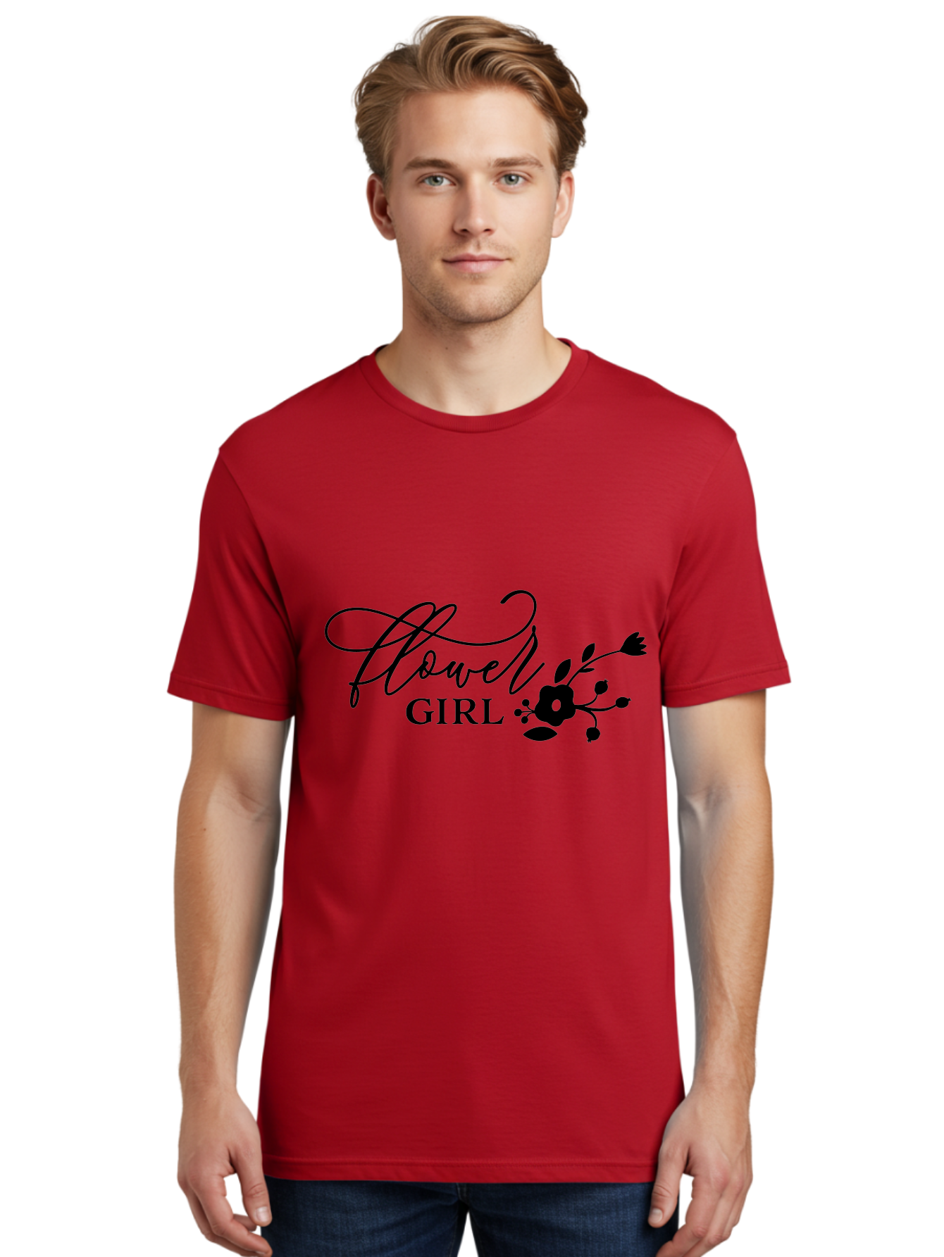 Flower-Girl Men'S Graphic Tee, 100% Cotton, Comfortable Casual Summer Wear, Machine Washable, Flower Girl, Beautiful Floral Designs, Elegance, Cursive Script, Blooming Flowers, Feminine Charm, Delicate Illustrations, Floral Arrangements Aac736