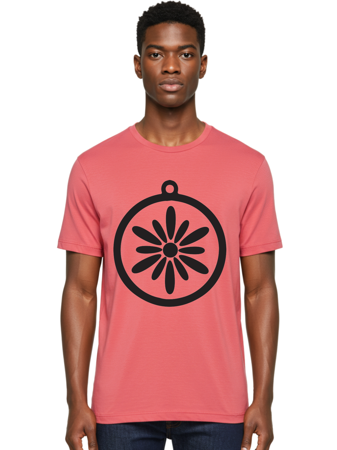 Flower-Pendant Men'S Graphic Tee, 100% Cotton, Comfortable Casual Summer Wear, Machine Washable, Flower Pendant, Minimalist Design, Circular Shape, Floral Motif, Simple Jewelry, Elegant Accessory, Modern Charm, Stylized Bloom Aac737