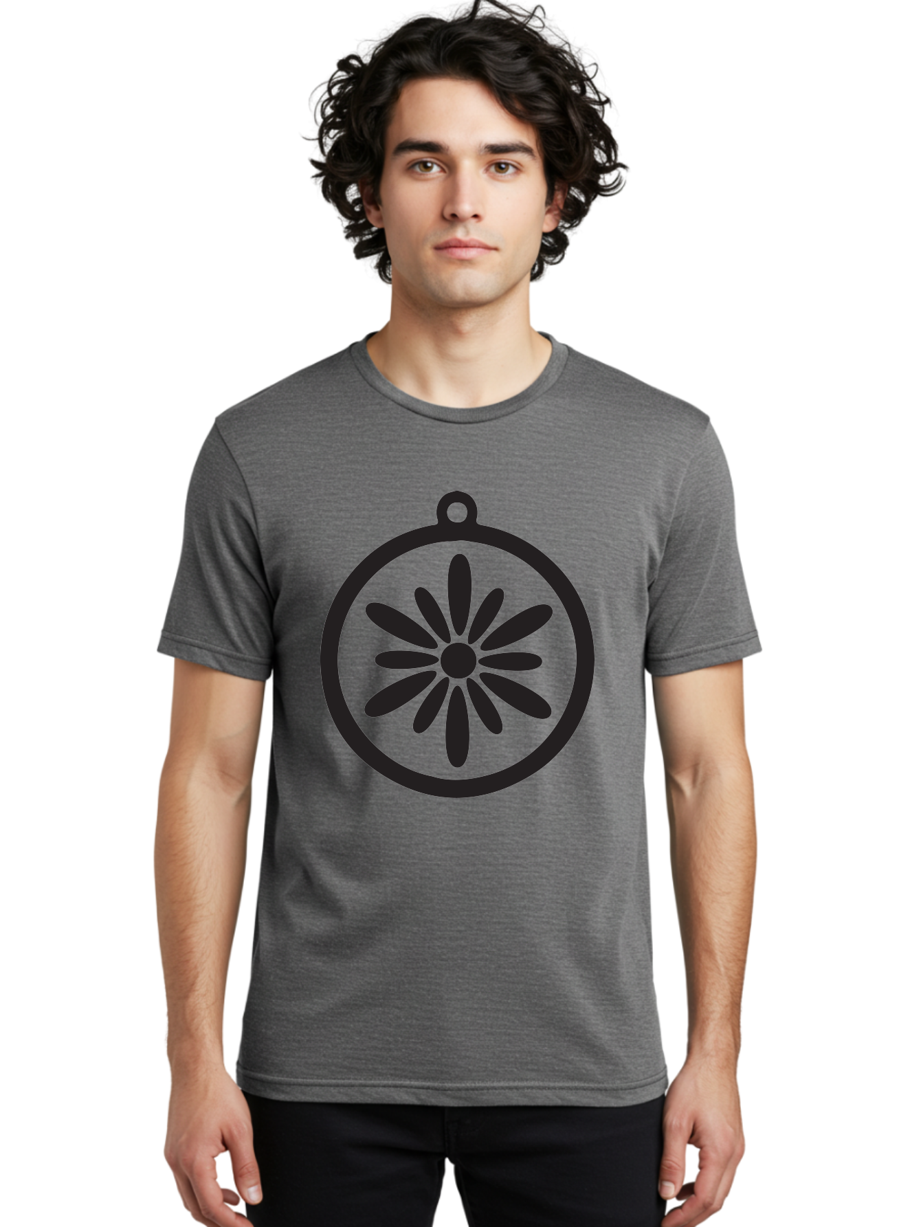 Flower-Pendant Men'S Graphic Tee, 100% Cotton, Comfortable Casual Summer Wear, Machine Washable, Flower Pendant, Minimalist Design, Circular Shape, Floral Motif, Simple Jewelry, Elegant Accessory, Modern Charm, Stylized Bloom Aac737