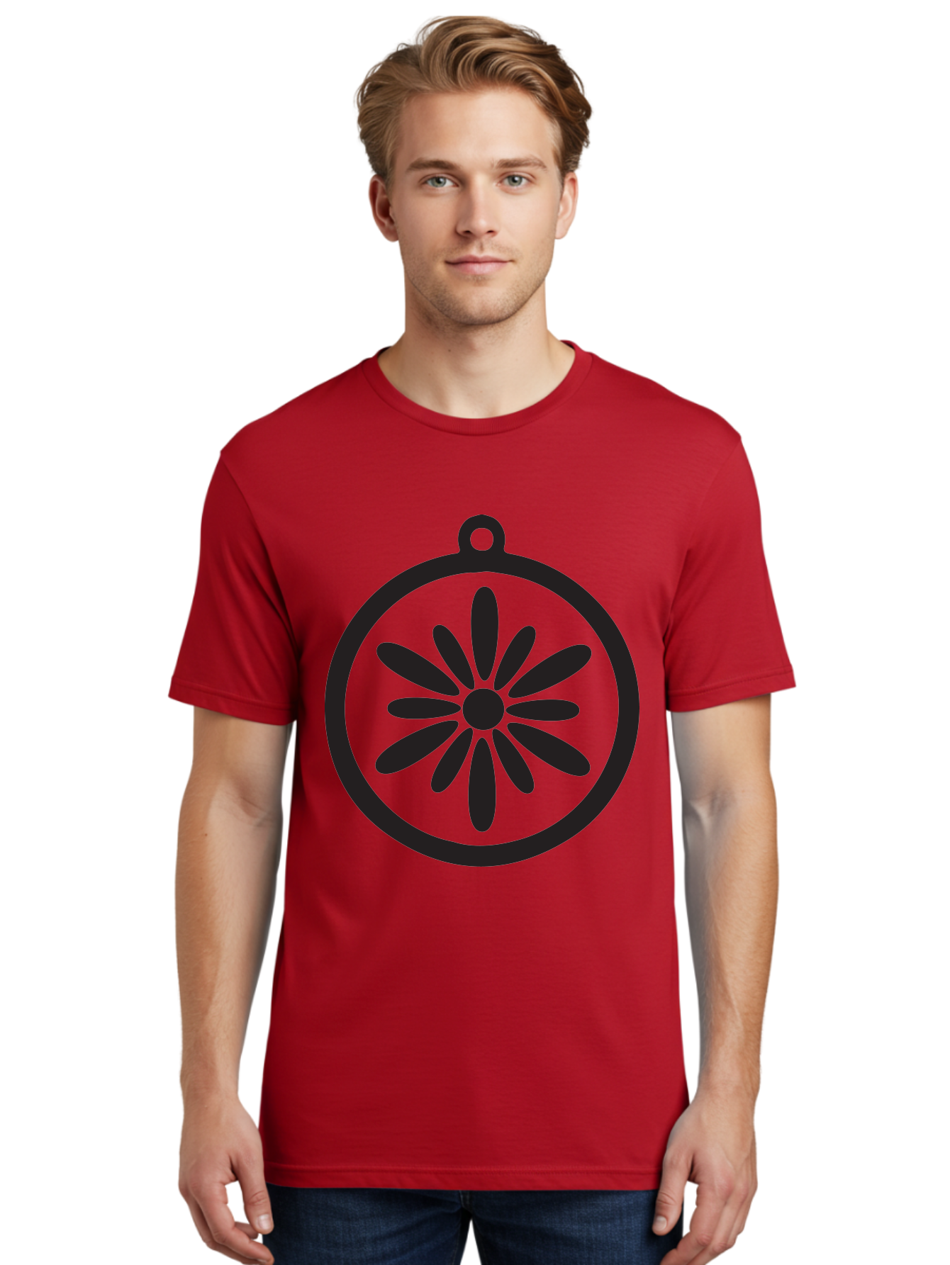 Flower-Pendant Men'S Graphic Tee, 100% Cotton, Comfortable Casual Summer Wear, Machine Washable, Flower Pendant, Minimalist Design, Circular Shape, Floral Motif, Simple Jewelry, Elegant Accessory, Modern Charm, Stylized Bloom Aac737
