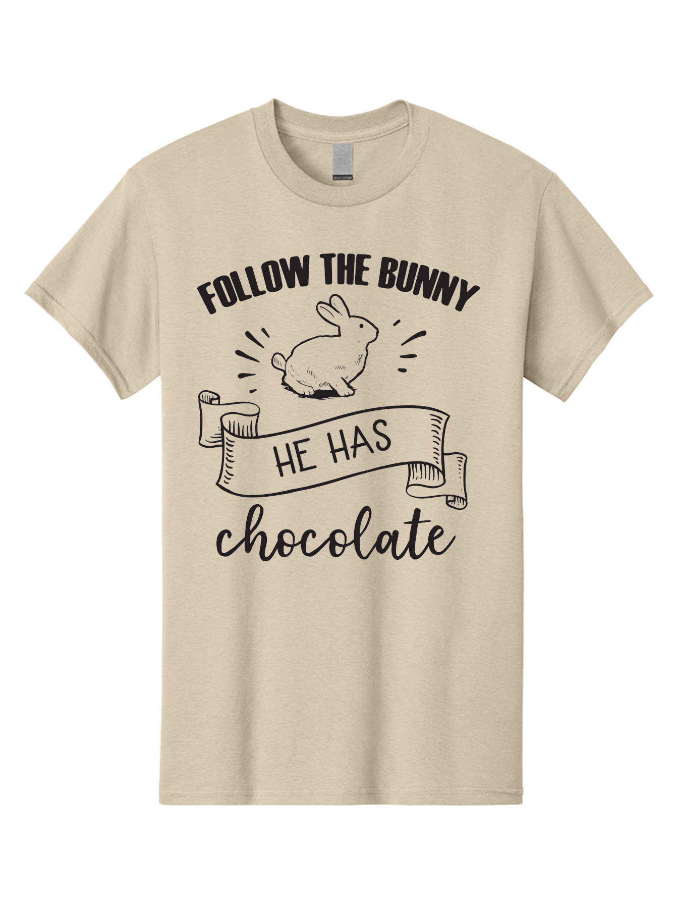 Follow-The-Bunny Men'S Graphic Tee, 100% Cotton, Comfortable Casual Summer Wear, Machine Washable, Easter Bunny, Chocolate Bunny, Follow The Bunny, Easter Treats, Candy Hunt, Bunny Illustration, Chocolate Sweets, Easter Fun, Bunny Graphics Aac739