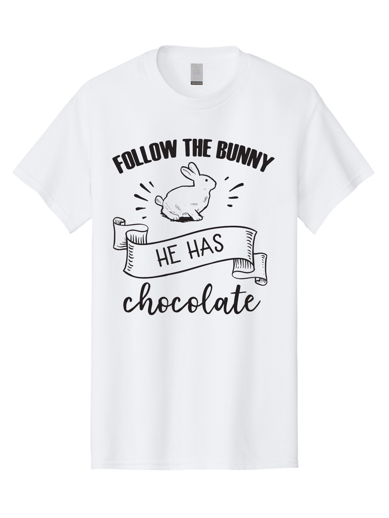 Follow-The-Bunny Men'S Graphic Tee, 100% Cotton, Comfortable Casual Summer Wear, Machine Washable, Easter Bunny, Chocolate Bunny, Follow The Bunny, Easter Treats, Candy Hunt, Bunny Illustration, Chocolate Sweets, Easter Fun, Bunny Graphics Aac739