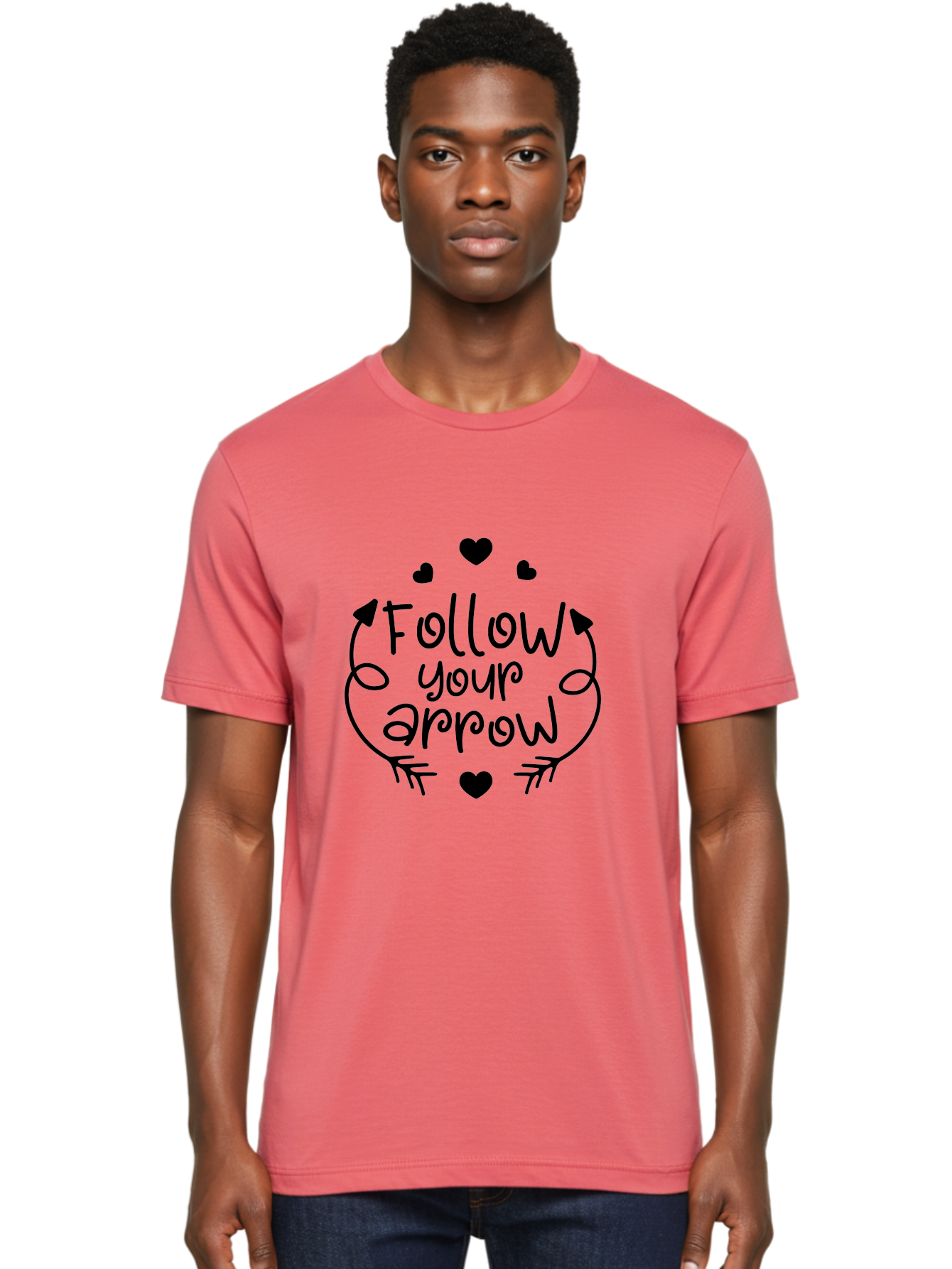 Follow-Your-Arrow Men'S Graphic Tee, 100% Cotton, Comfortable Casual Summer Wear, Machine Washable, Follow Your Arrow, Inspirational Quotes, Motivational Phrases, Arrow Design, Hearts, Love, Kindness, Positivity, Happy Vibes, Encouragement, Aac740