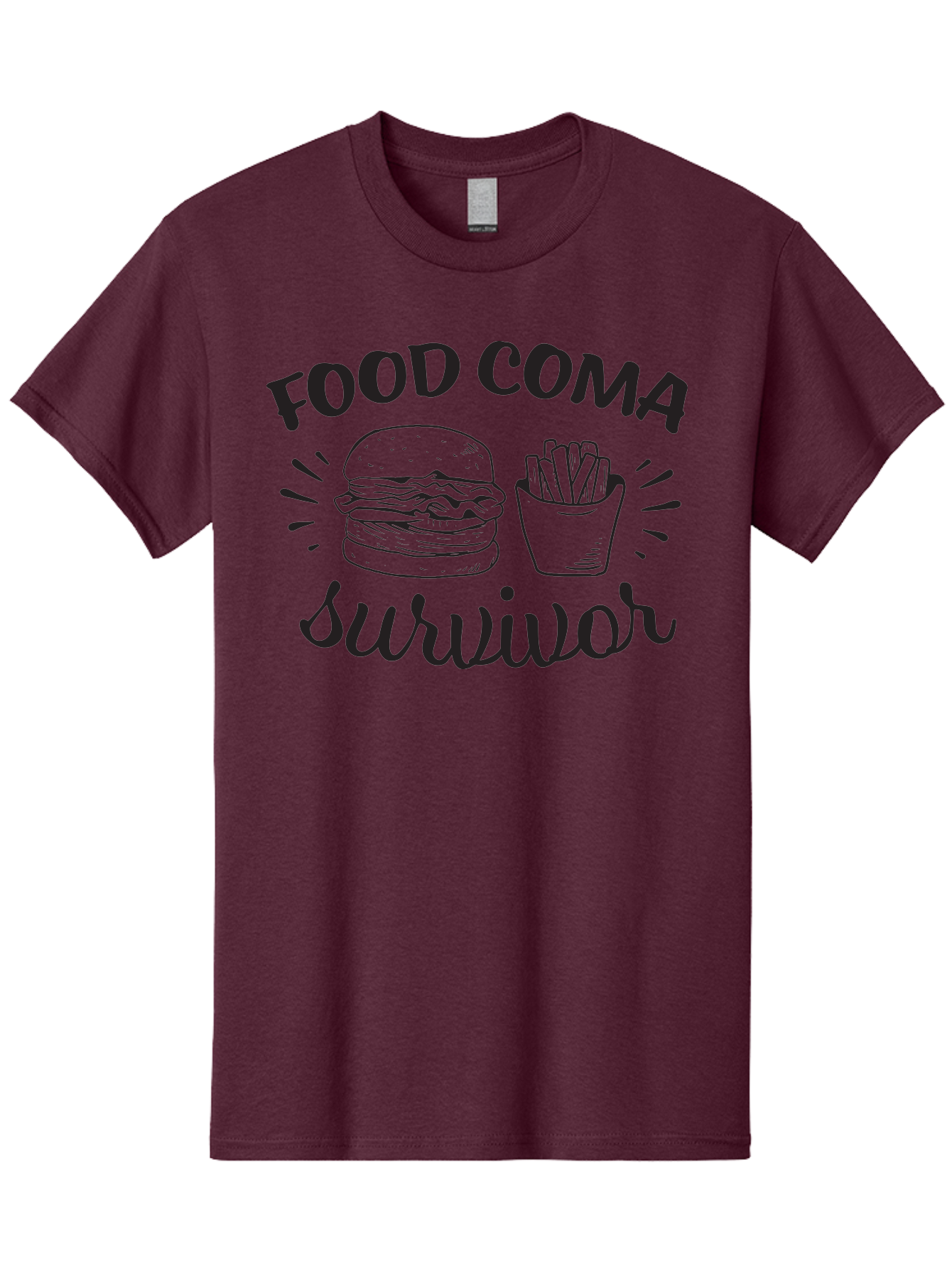 Food-Coma-Survivor Men'S Graphic Tee, 100% Cotton, Comfortable Casual Summer Wear, Machine Washable, Fast Food, Comfort Food, Burger And Fries, Food Coma, Survivor, Funny Quote, Quirky Humor, Foodie Culture, Casual Dining Aac741