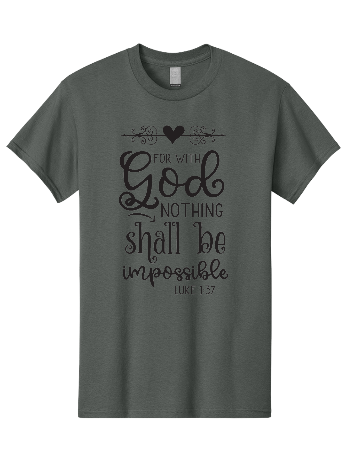For-With-God-Nothing-Shall-Be-Impossible Men'S Graphic Tee, 100% Cotton, Comfortable Casual Summer Wear, Machine Washable, Inspirational Quote, Motivational Quote, Faith-Based Quote, Biblical Verse, Christian Quote, Luke 1:37, God Is Great, Aac744