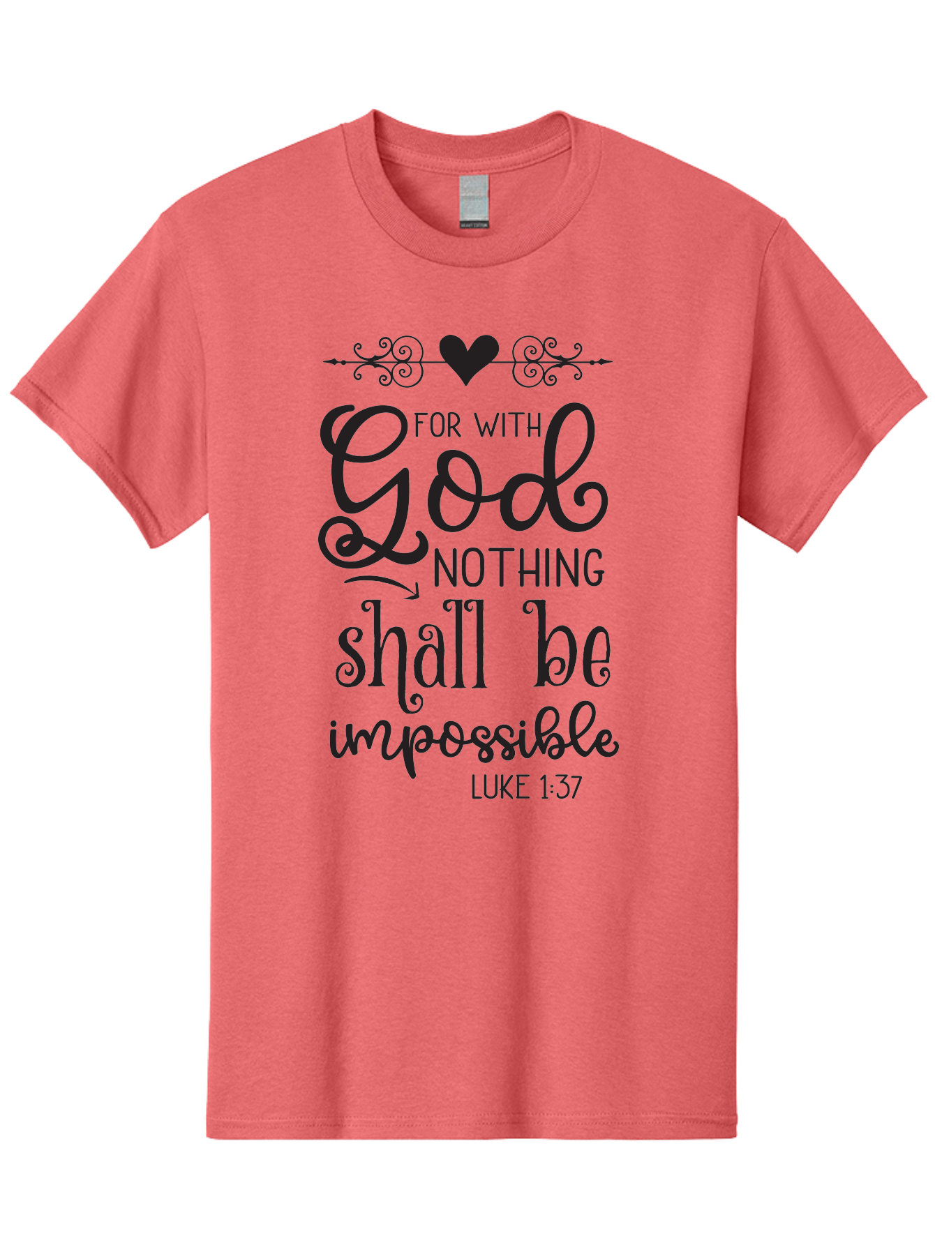 For-With-God-Nothing-Shall-Be-Impossible Men'S Graphic Tee, 100% Cotton, Comfortable Casual Summer Wear, Machine Washable, Inspirational Quote, Motivational Quote, Faith-Based Quote, Biblical Verse, Christian Quote, Luke 1:37, God Is Great, Aac744