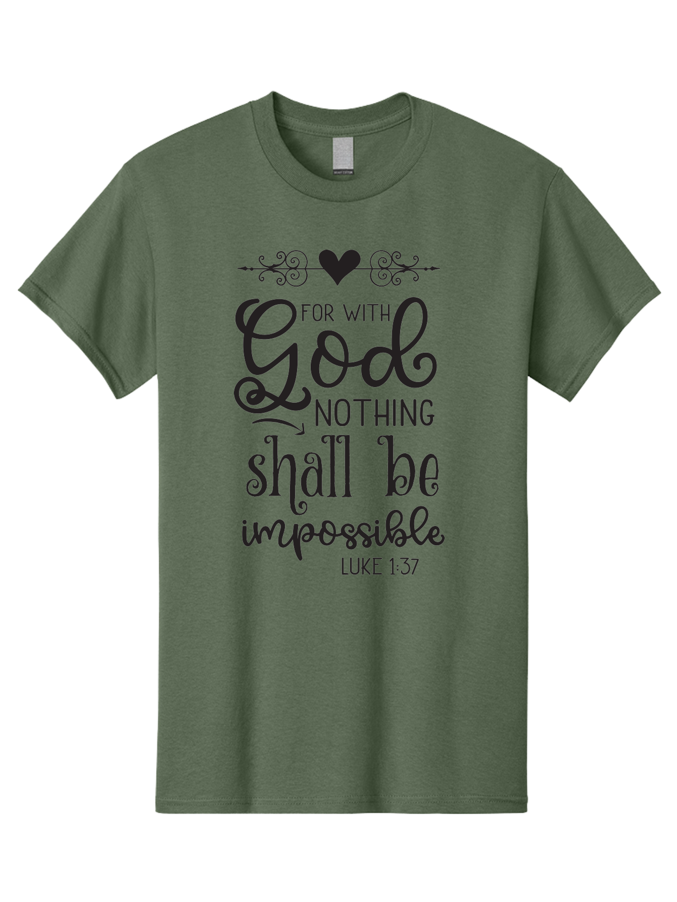 For-With-God-Nothing-Shall-Be-Impossible Men'S Graphic Tee, 100% Cotton, Comfortable Casual Summer Wear, Machine Washable, Inspirational Quote, Motivational Quote, Faith-Based Quote, Biblical Verse, Christian Quote, Luke 1:37, God Is Great, Aac744