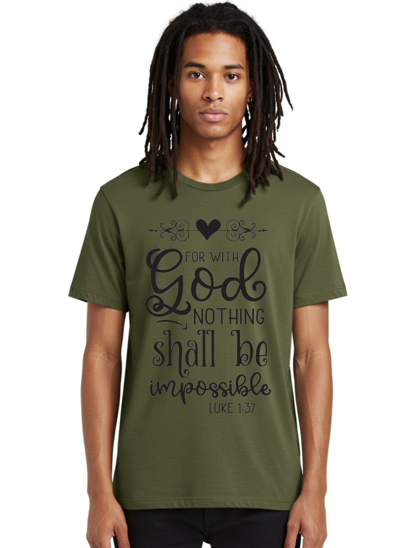 For-With-God-Nothing-Shall-Be-Impossible Men'S Graphic Tee, 100% Cotton, Comfortable Casual Summer Wear, Machine Washable, Inspirational Quote, Motivational Quote, Faith-Based Quote, Biblical Verse, Christian Quote, Luke 1:37, God Is Great, Aac744