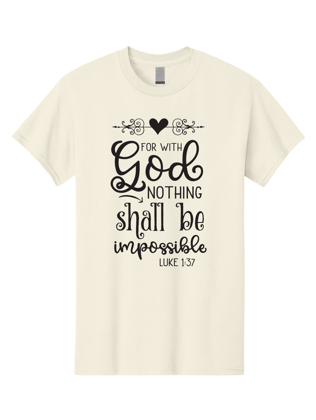 For-With-God-Nothing-Shall-Be-Impossible Men'S Graphic Tee, 100% Cotton, Comfortable Casual Summer Wear, Machine Washable, Inspirational Quote, Motivational Quote, Faith-Based Quote, Biblical Verse, Christian Quote, Luke 1:37, God Is Great, Aac744