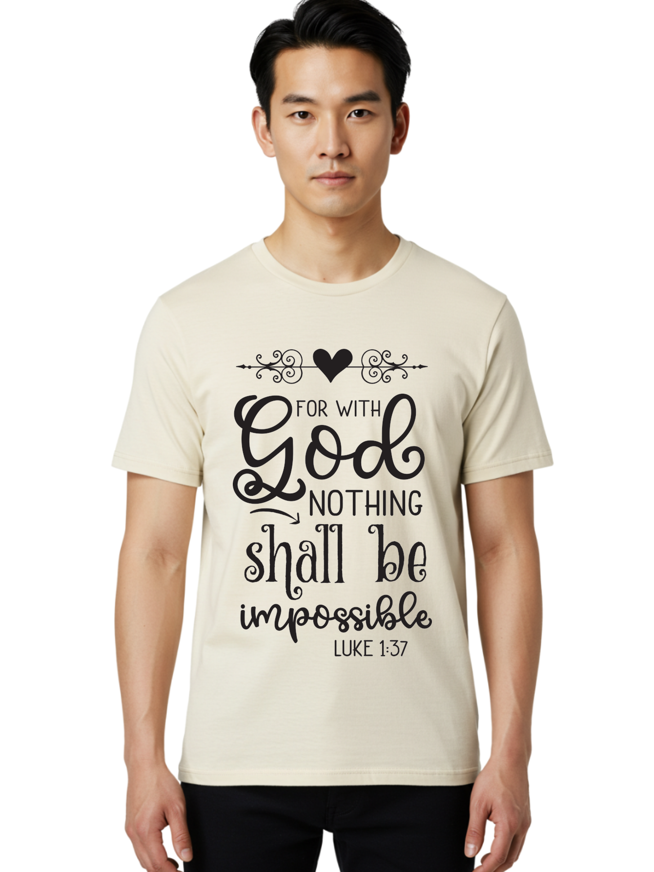 For-With-God-Nothing-Shall-Be-Impossible Men'S Graphic Tee, 100% Cotton, Comfortable Casual Summer Wear, Machine Washable, Inspirational Quote, Motivational Quote, Faith-Based Quote, Biblical Verse, Christian Quote, Luke 1:37, God Is Great, Aac744