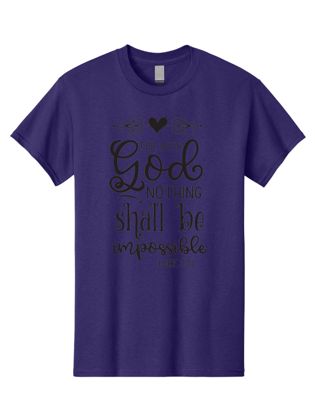 For-With-God-Nothing-Shall-Be-Impossible Men'S Graphic Tee, 100% Cotton, Comfortable Casual Summer Wear, Machine Washable, Inspirational Quote, Motivational Quote, Faith-Based Quote, Biblical Verse, Christian Quote, Luke 1:37, God Is Great, Aac744
