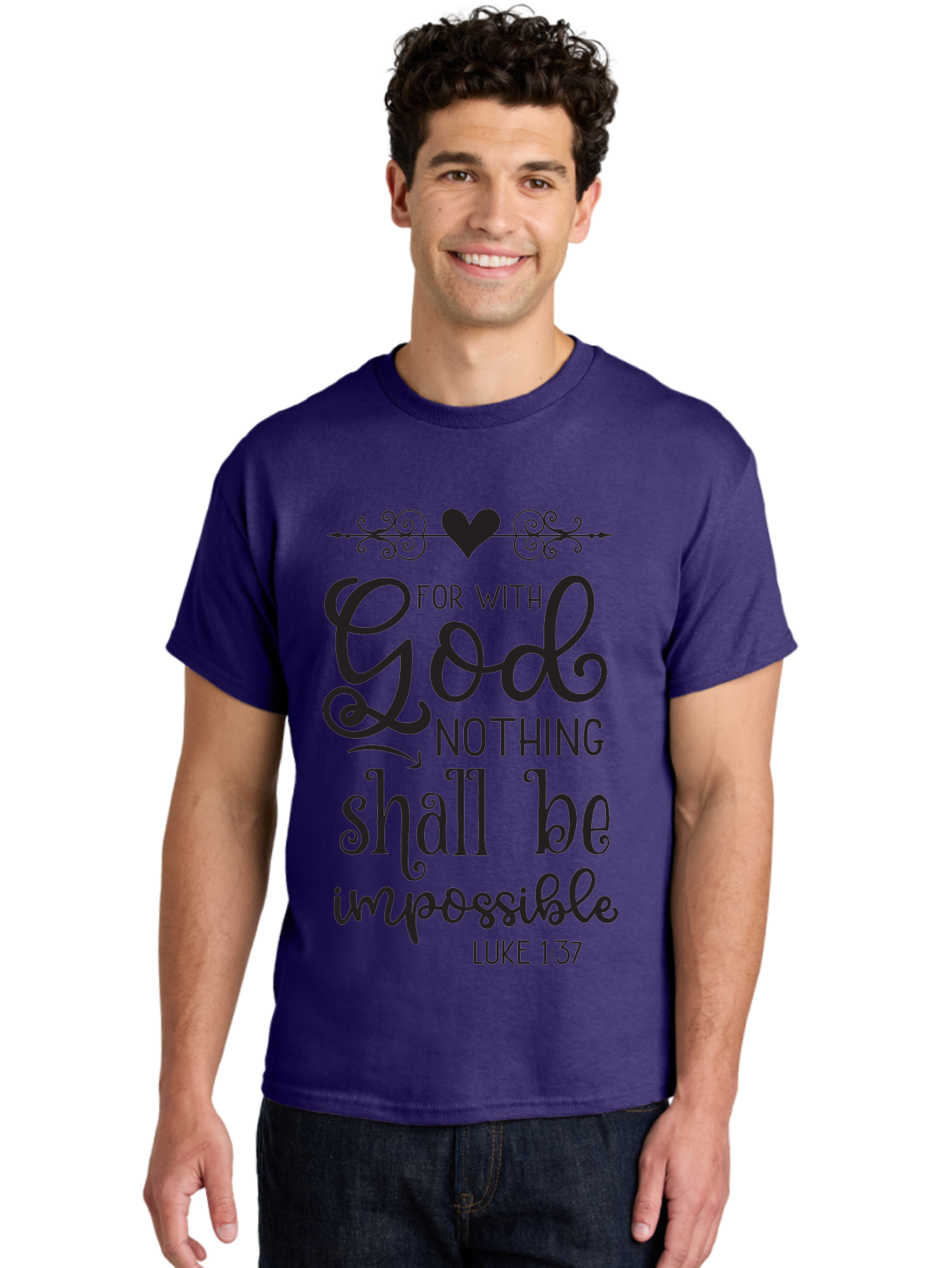 For-With-God-Nothing-Shall-Be-Impossible Men'S Graphic Tee, 100% Cotton, Comfortable Casual Summer Wear, Machine Washable, Inspirational Quote, Motivational Quote, Faith-Based Quote, Biblical Verse, Christian Quote, Luke 1:37, God Is Great, Aac744