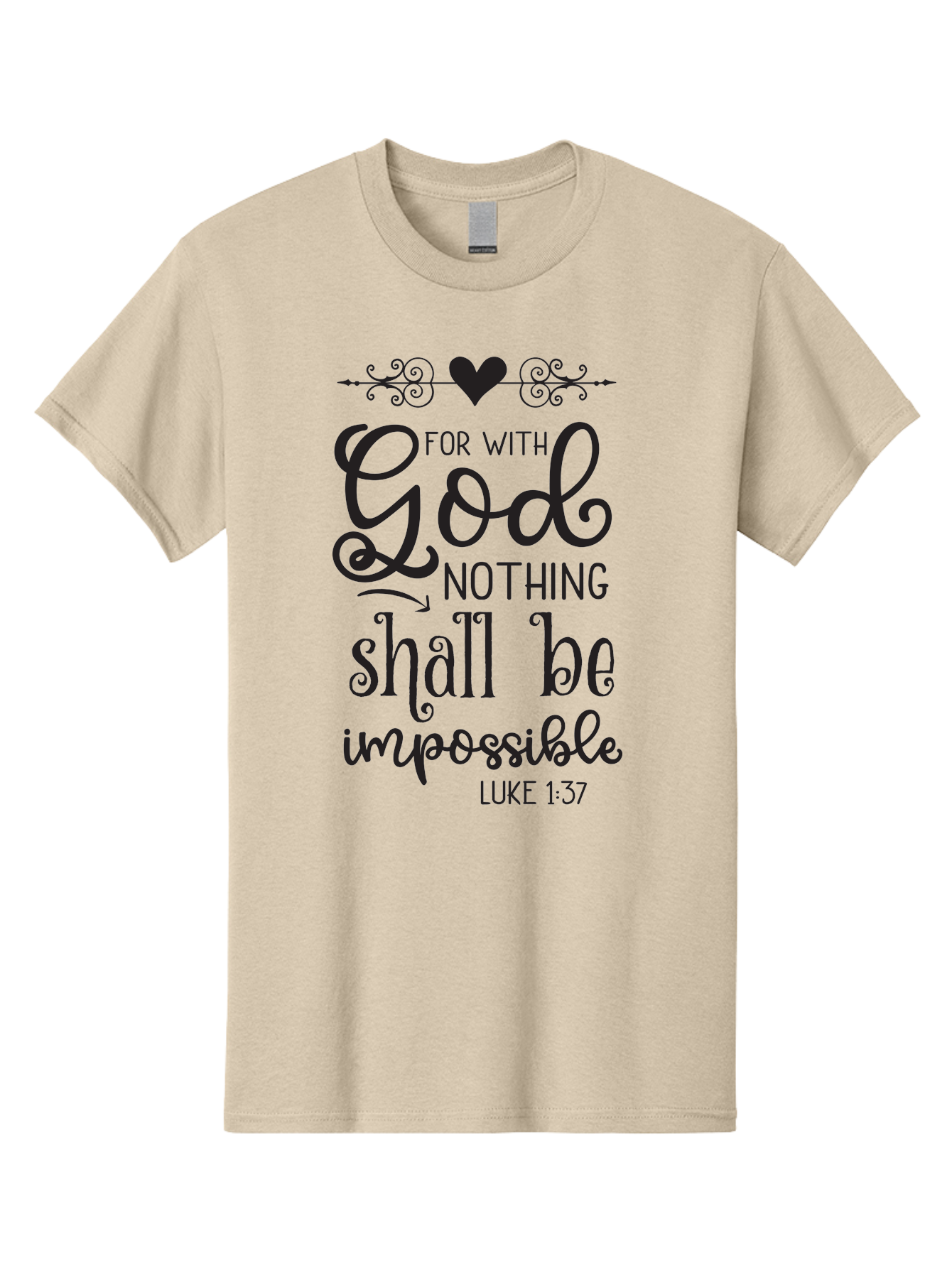 For-With-God-Nothing-Shall-Be-Impossible Men'S Graphic Tee, 100% Cotton, Comfortable Casual Summer Wear, Machine Washable, Inspirational Quote, Motivational Quote, Faith-Based Quote, Biblical Verse, Christian Quote, Luke 1:37, God Is Great, Aac744