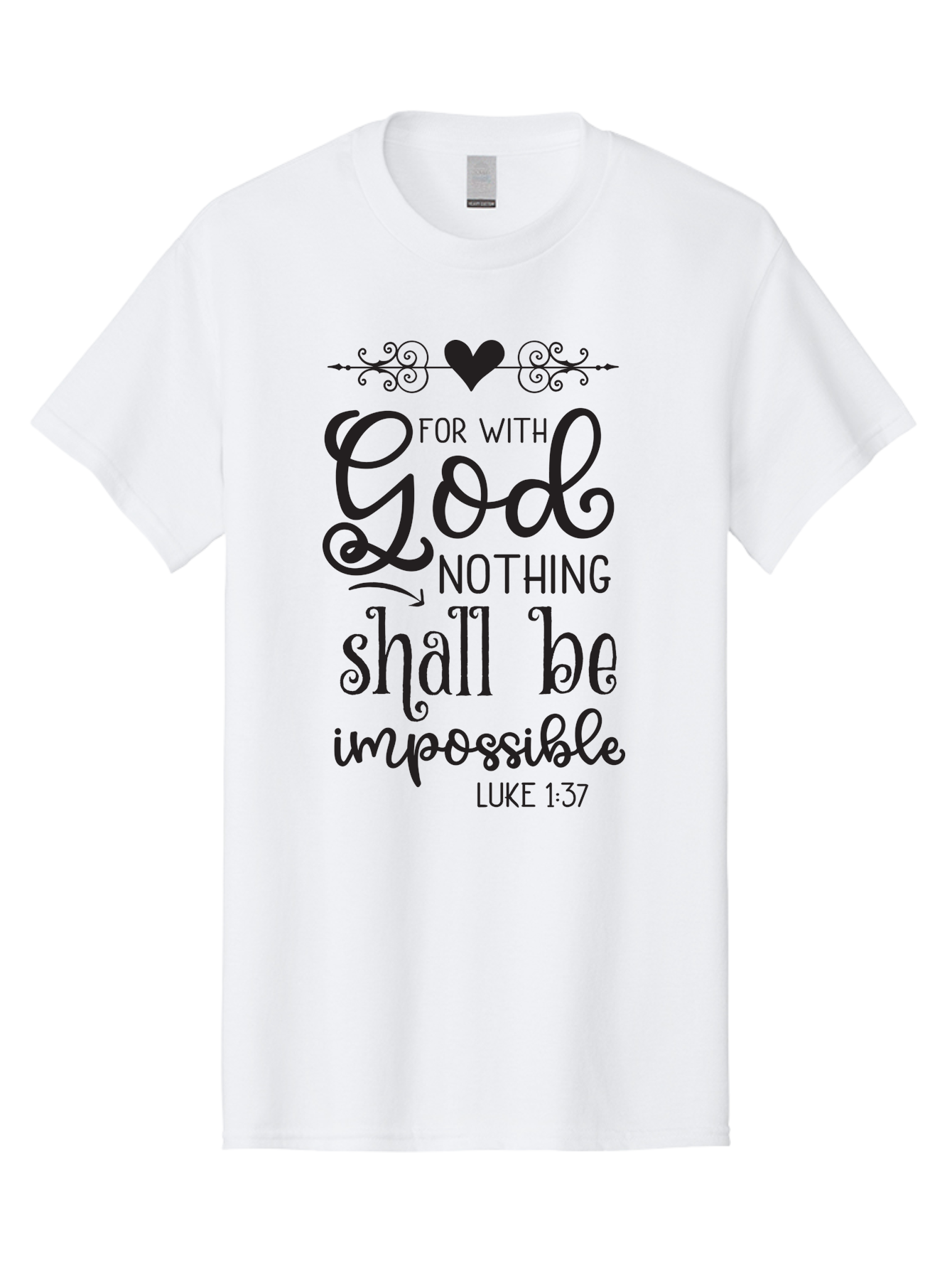 For-With-God-Nothing-Shall-Be-Impossible Men'S Graphic Tee, 100% Cotton, Comfortable Casual Summer Wear, Machine Washable, Inspirational Quote, Motivational Quote, Faith-Based Quote, Biblical Verse, Christian Quote, Luke 1:37, God Is Great, Aac744