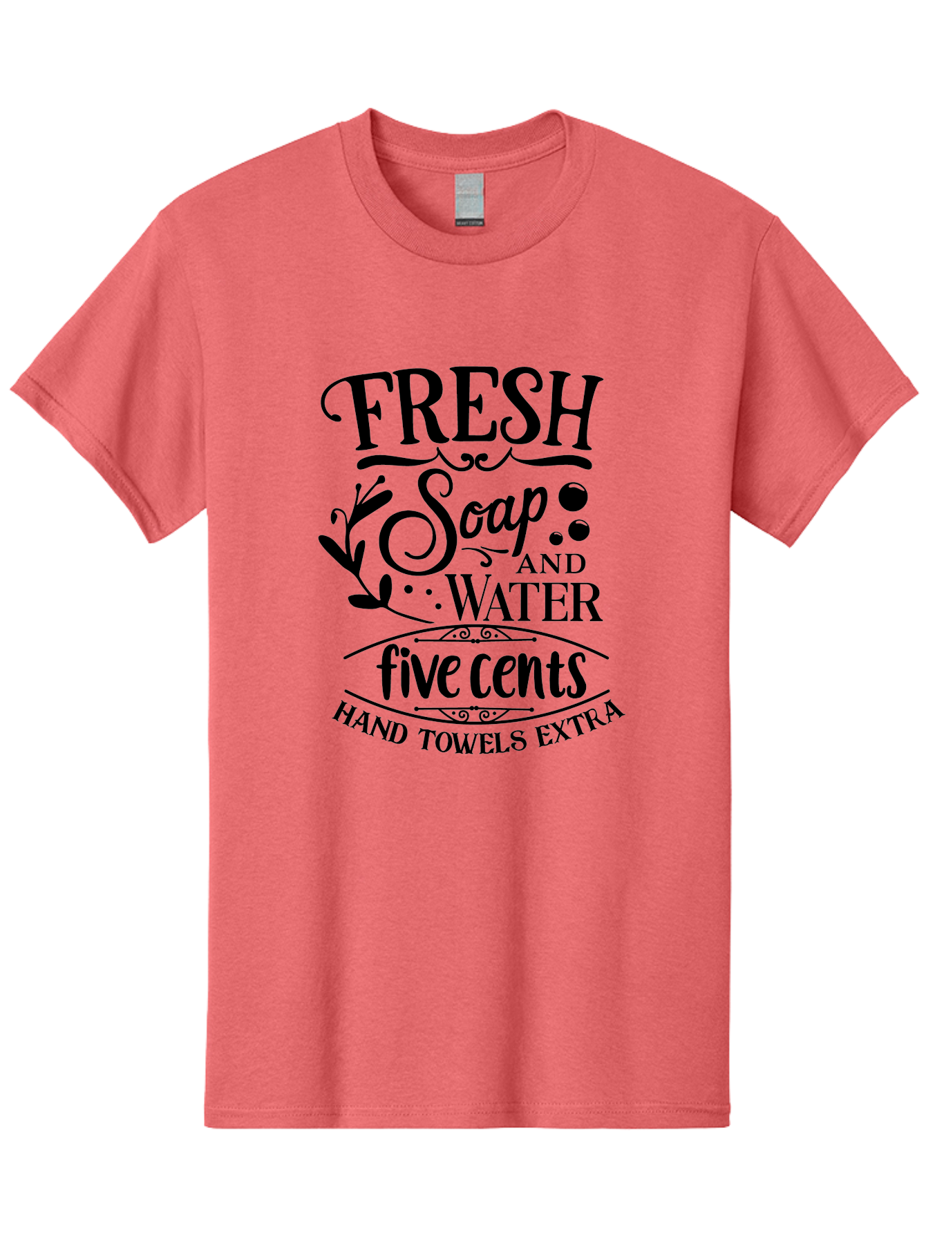 Fresh-Soap-And-Water Men'S Graphic Tee, 100% Cotton, Comfortable Casual Summer Wear, Machine Washable, Vintage Bathroom Decor, Soap And Water, Five Cents, Hand Towels Extra, Retro Style, Black And Green Color Scheme, Decorative Typography, Aac747