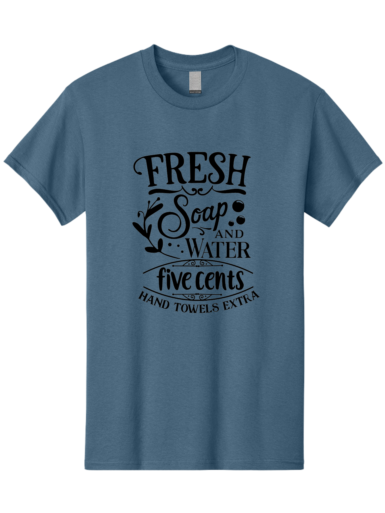 Fresh-Soap-And-Water Men'S Graphic Tee, 100% Cotton, Comfortable Casual Summer Wear, Machine Washable, Vintage Bathroom Decor, Soap And Water, Five Cents, Hand Towels Extra, Retro Style, Black And Green Color Scheme, Decorative Typography, Aac747