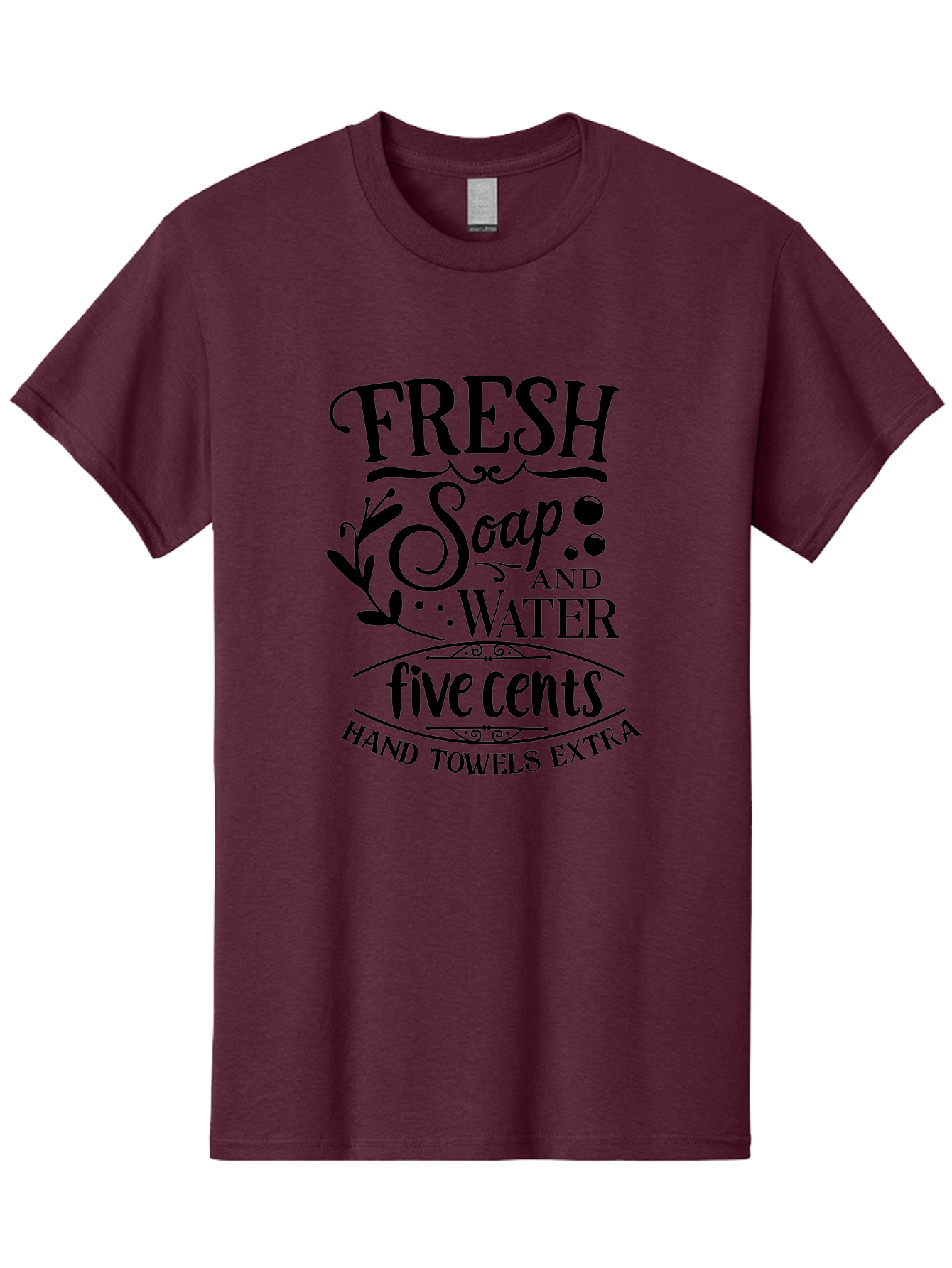 Fresh-Soap-And-Water Men'S Graphic Tee, 100% Cotton, Comfortable Casual Summer Wear, Machine Washable, Vintage Bathroom Decor, Soap And Water, Five Cents, Hand Towels Extra, Retro Style, Black And Green Color Scheme, Decorative Typography, Aac747