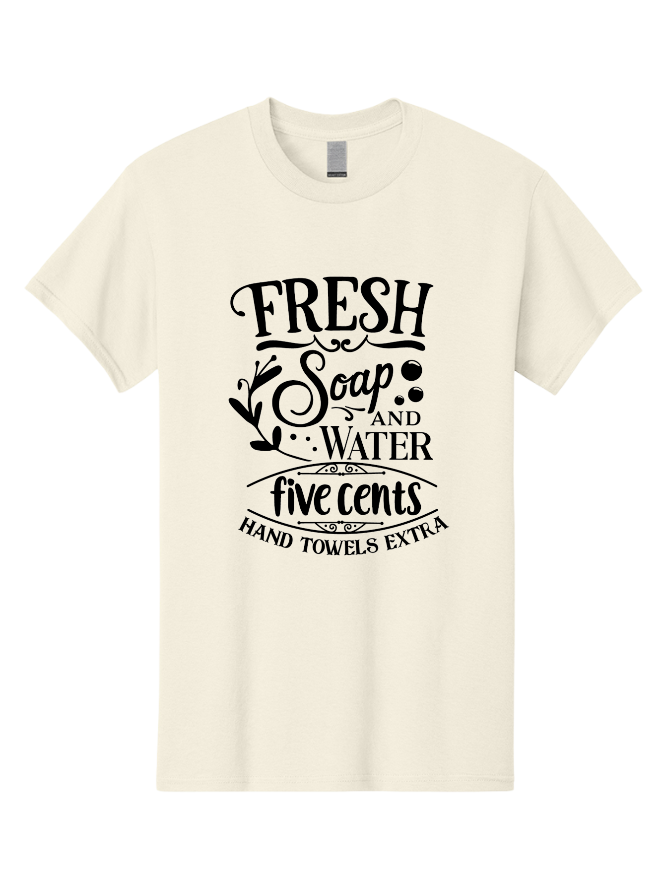 Fresh-Soap-And-Water Men'S Graphic Tee, 100% Cotton, Comfortable Casual Summer Wear, Machine Washable, Vintage Bathroom Decor, Soap And Water, Five Cents, Hand Towels Extra, Retro Style, Black And Green Color Scheme, Decorative Typography, Aac747