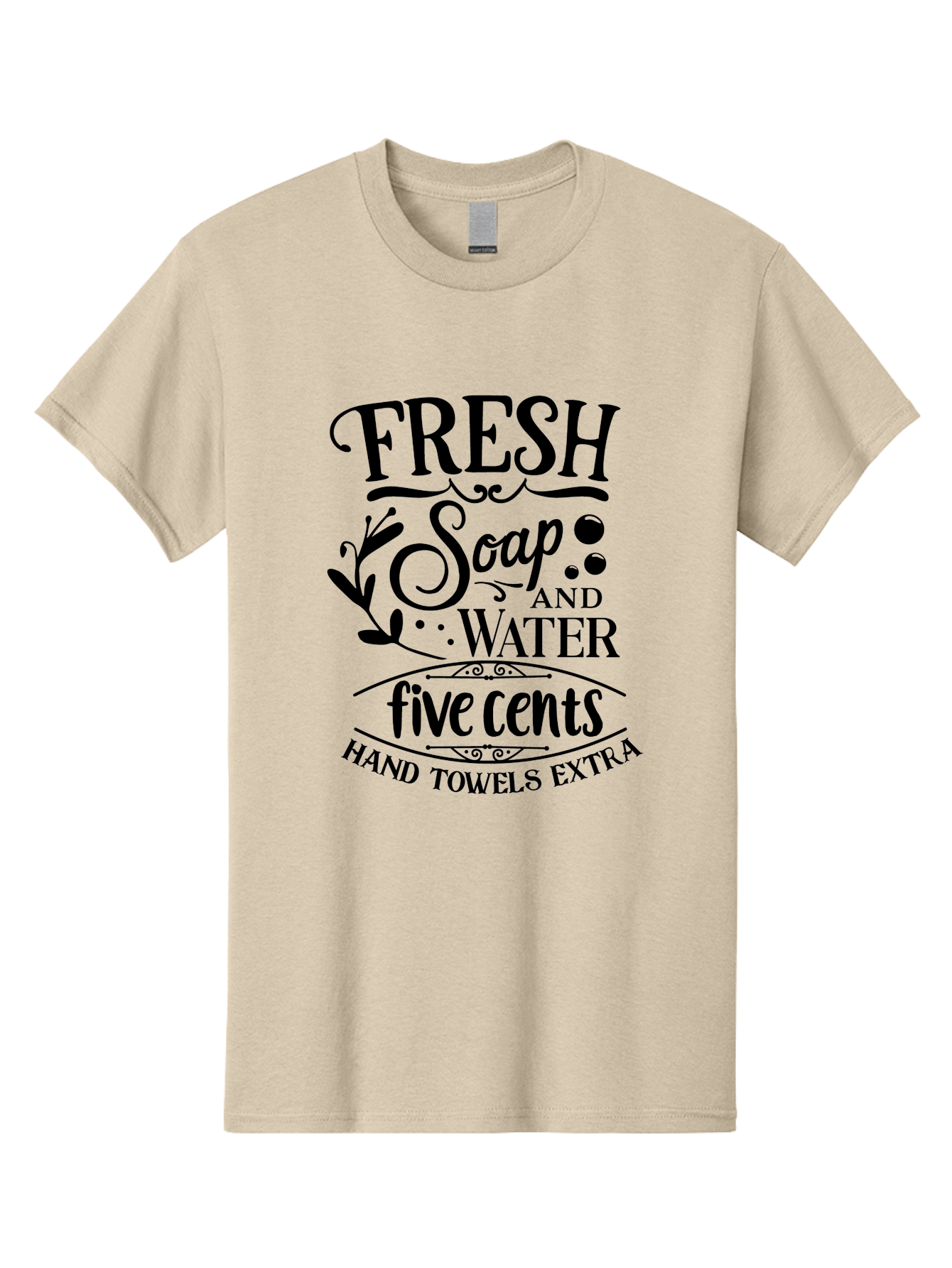 Fresh-Soap-And-Water Men'S Graphic Tee, 100% Cotton, Comfortable Casual Summer Wear, Machine Washable, Vintage Bathroom Decor, Soap And Water, Five Cents, Hand Towels Extra, Retro Style, Black And Green Color Scheme, Decorative Typography, Aac747
