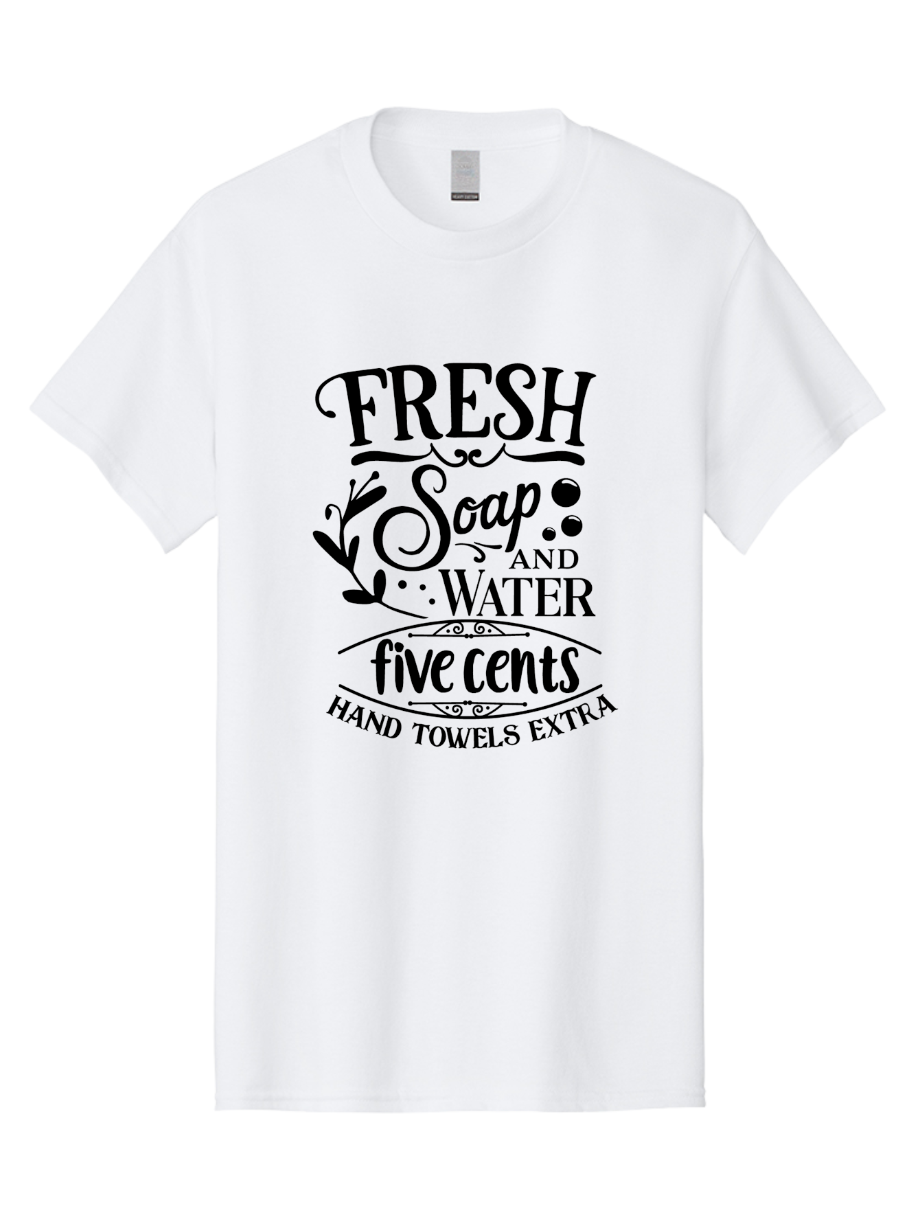 Fresh-Soap-And-Water Men'S Graphic Tee, 100% Cotton, Comfortable Casual Summer Wear, Machine Washable, Vintage Bathroom Decor, Soap And Water, Five Cents, Hand Towels Extra, Retro Style, Black And Green Color Scheme, Decorative Typography, Aac747