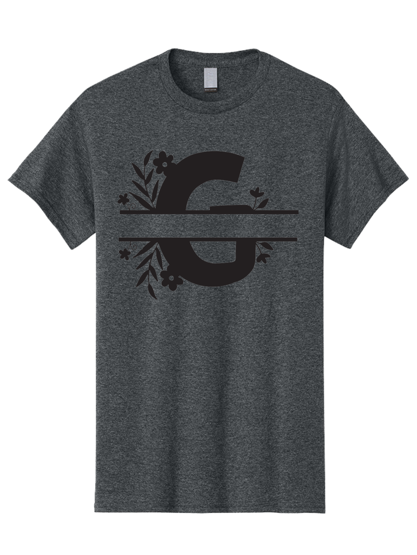 G-1 Men'S Graphic Tee, 100% Cotton, Comfortable Casual Summer Wear, Machine Washable, Stylish Letter G, Floral Decorations, Elegant Design, Black And Green Color Scheme, Leafy Patterns, Beautiful Typography, Decorative Elements, Leaf Vines, Aac748