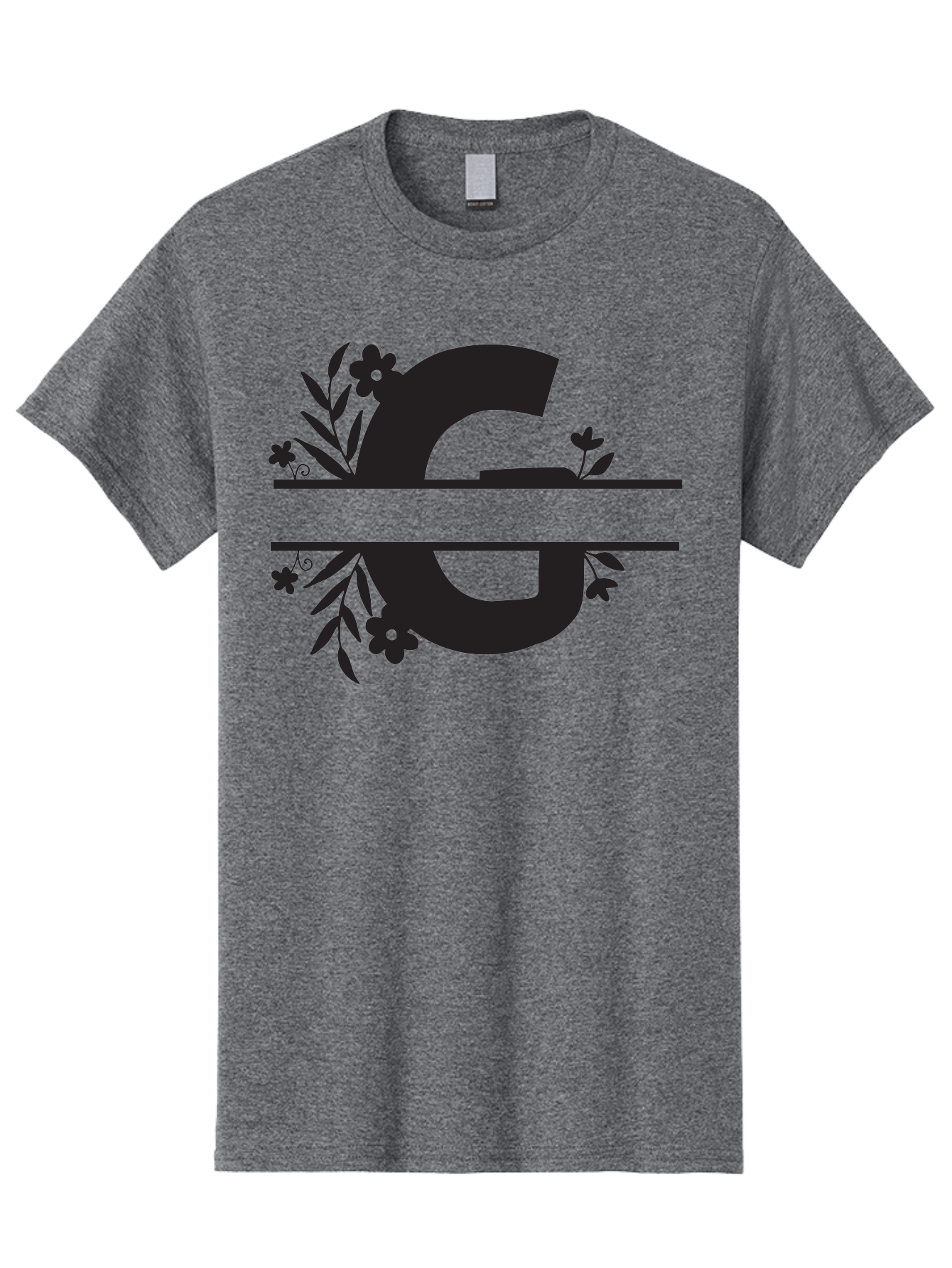G-1 Men'S Graphic Tee, 100% Cotton, Comfortable Casual Summer Wear, Machine Washable, Stylish Letter G, Floral Decorations, Elegant Design, Black And Green Color Scheme, Leafy Patterns, Beautiful Typography, Decorative Elements, Leaf Vines, Aac748
