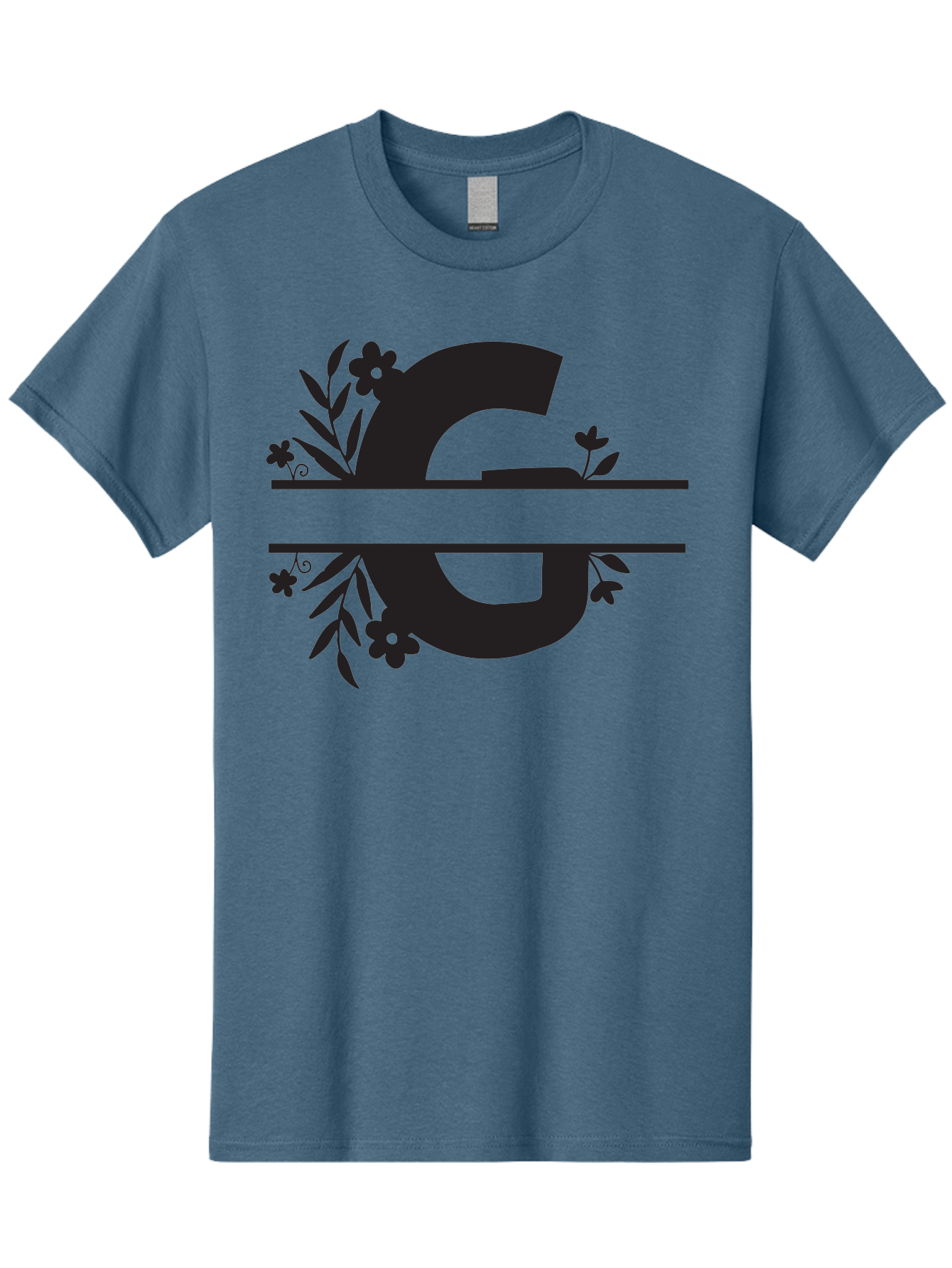 G-1 Men'S Graphic Tee, 100% Cotton, Comfortable Casual Summer Wear, Machine Washable, Stylish Letter G, Floral Decorations, Elegant Design, Black And Green Color Scheme, Leafy Patterns, Beautiful Typography, Decorative Elements, Leaf Vines, Aac748