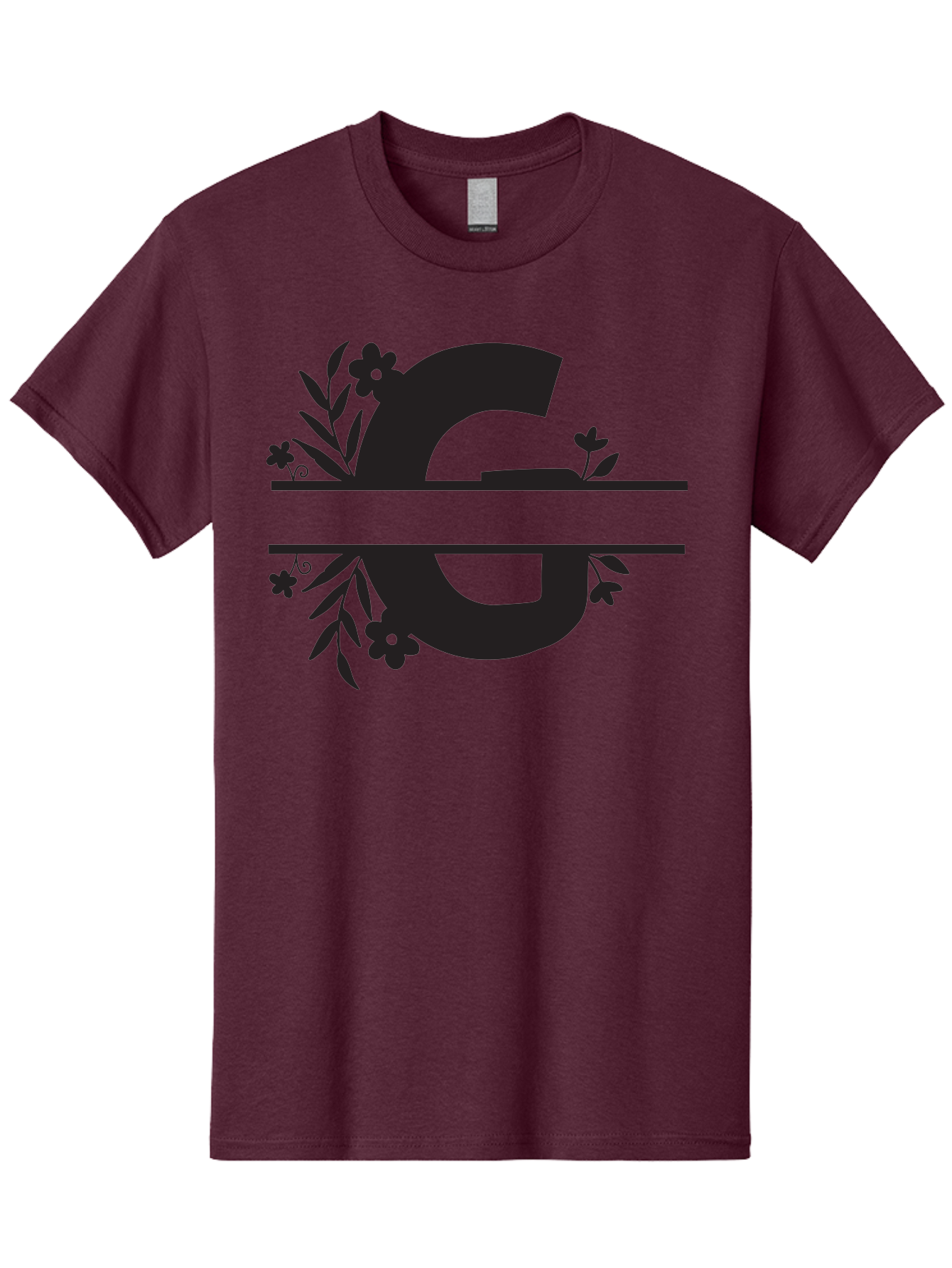 G-1 Men'S Graphic Tee, 100% Cotton, Comfortable Casual Summer Wear, Machine Washable, Stylish Letter G, Floral Decorations, Elegant Design, Black And Green Color Scheme, Leafy Patterns, Beautiful Typography, Decorative Elements, Leaf Vines, Aac748