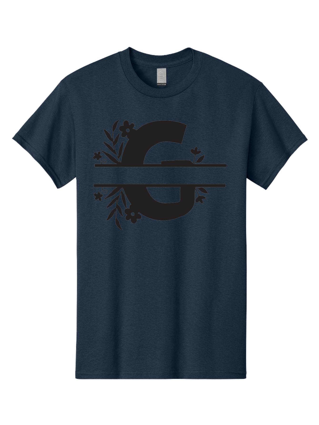 G-1 Men'S Graphic Tee, 100% Cotton, Comfortable Casual Summer Wear, Machine Washable, Stylish Letter G, Floral Decorations, Elegant Design, Black And Green Color Scheme, Leafy Patterns, Beautiful Typography, Decorative Elements, Leaf Vines, Aac748