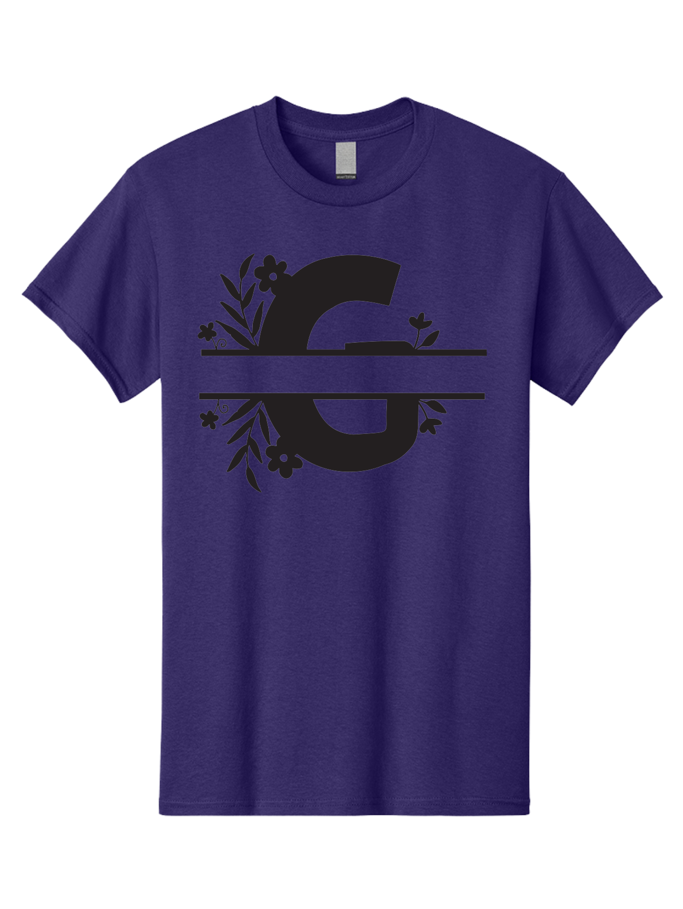 G-1 Men'S Graphic Tee, 100% Cotton, Comfortable Casual Summer Wear, Machine Washable, Stylish Letter G, Floral Decorations, Elegant Design, Black And Green Color Scheme, Leafy Patterns, Beautiful Typography, Decorative Elements, Leaf Vines, Aac748