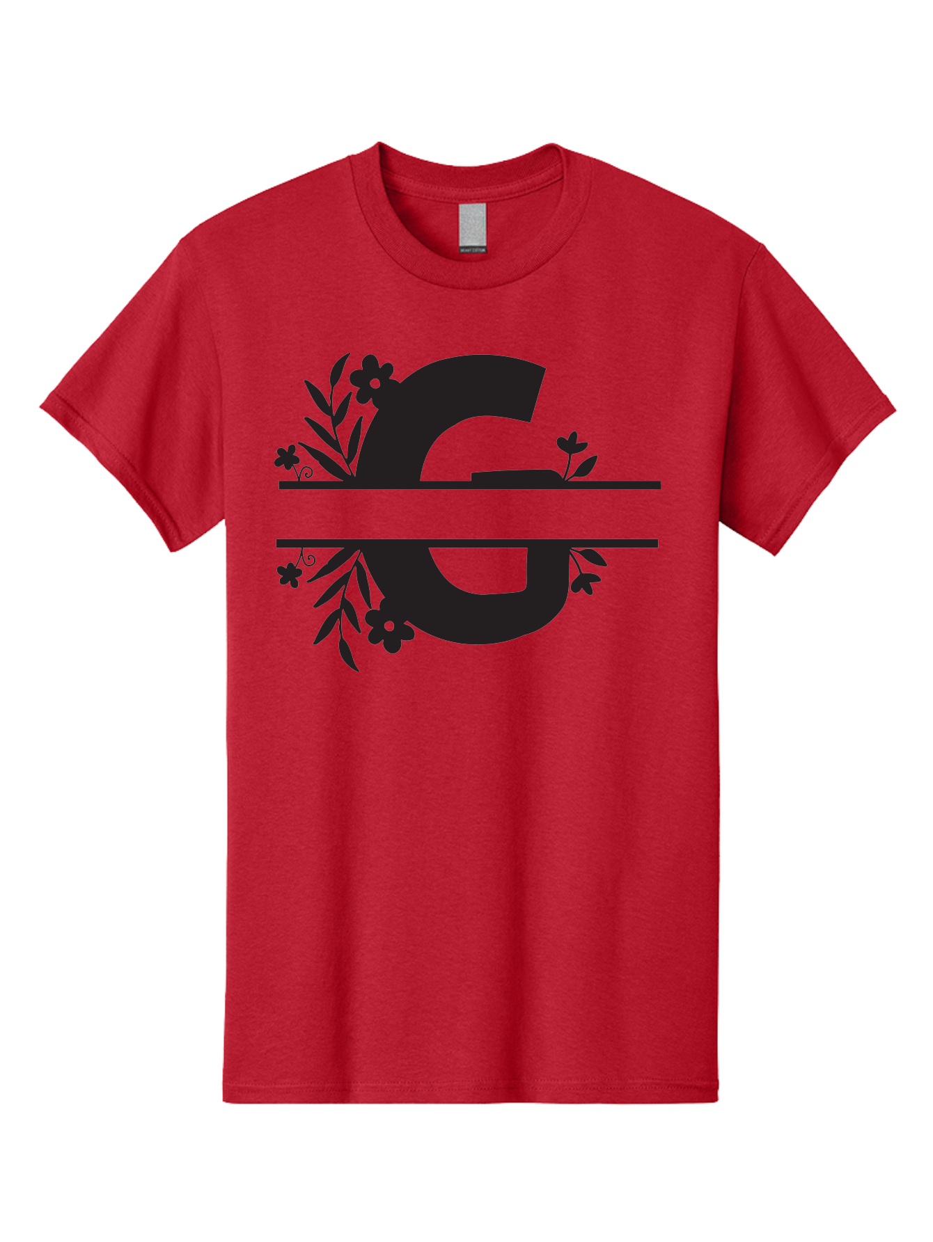 G-1 Men'S Graphic Tee, 100% Cotton, Comfortable Casual Summer Wear, Machine Washable, Stylish Letter G, Floral Decorations, Elegant Design, Black And Green Color Scheme, Leafy Patterns, Beautiful Typography, Decorative Elements, Leaf Vines, Aac748