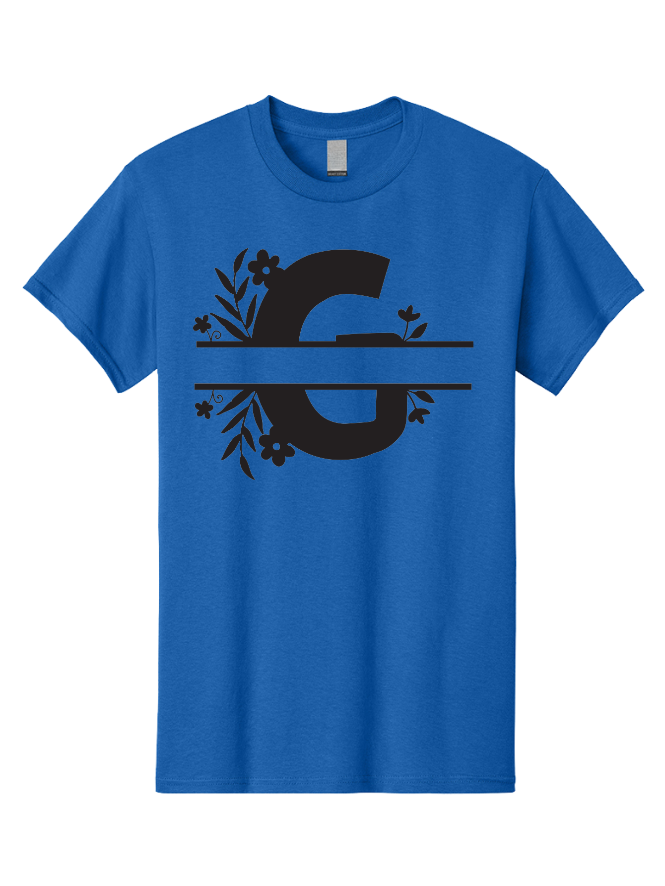 G-1 Men'S Graphic Tee, 100% Cotton, Comfortable Casual Summer Wear, Machine Washable, Stylish Letter G, Floral Decorations, Elegant Design, Black And Green Color Scheme, Leafy Patterns, Beautiful Typography, Decorative Elements, Leaf Vines, Aac748