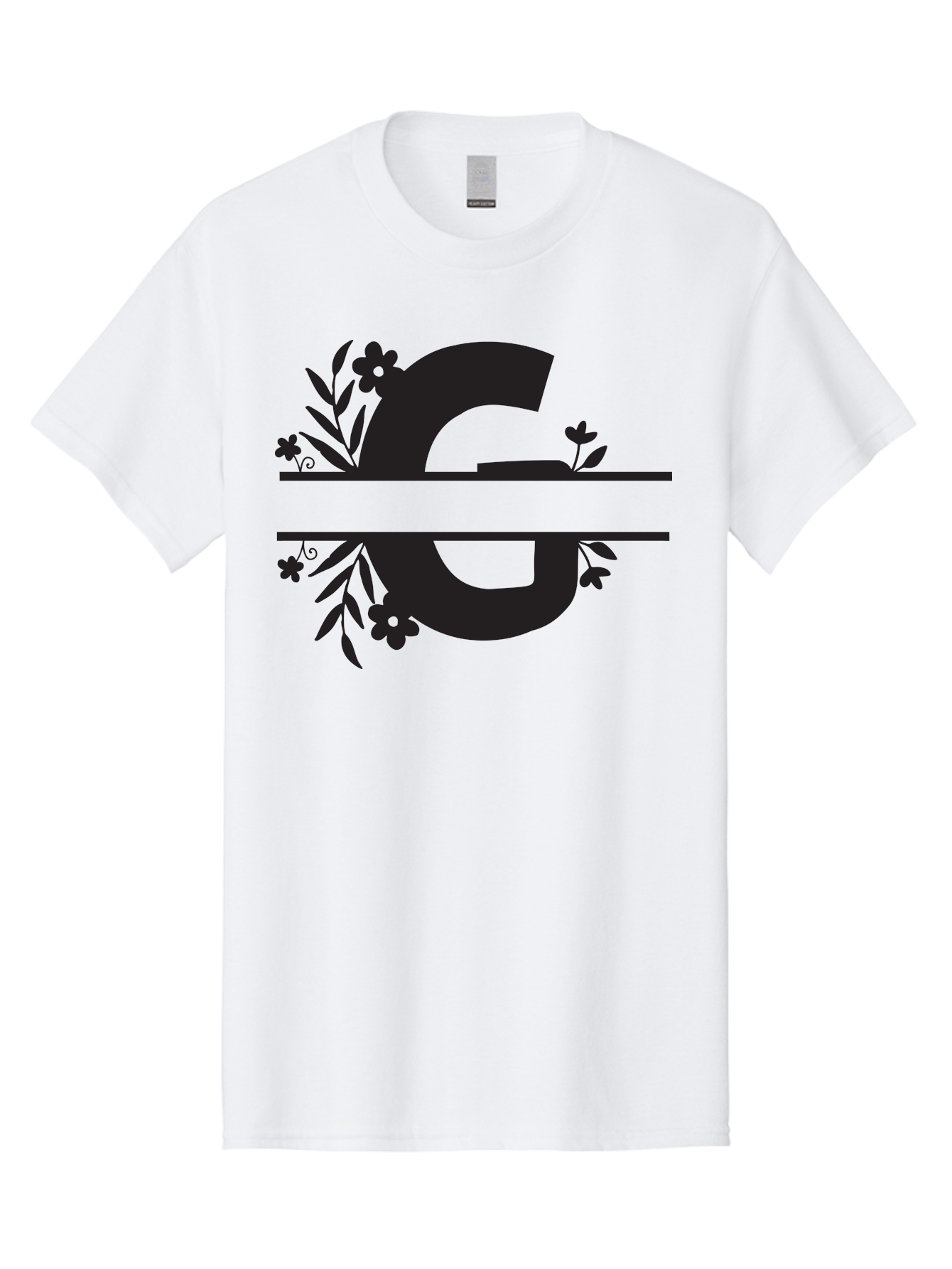 G-1 Men'S Graphic Tee, 100% Cotton, Comfortable Casual Summer Wear, Machine Washable, Stylish Letter G, Floral Decorations, Elegant Design, Black And Green Color Scheme, Leafy Patterns, Beautiful Typography, Decorative Elements, Leaf Vines, Aac748