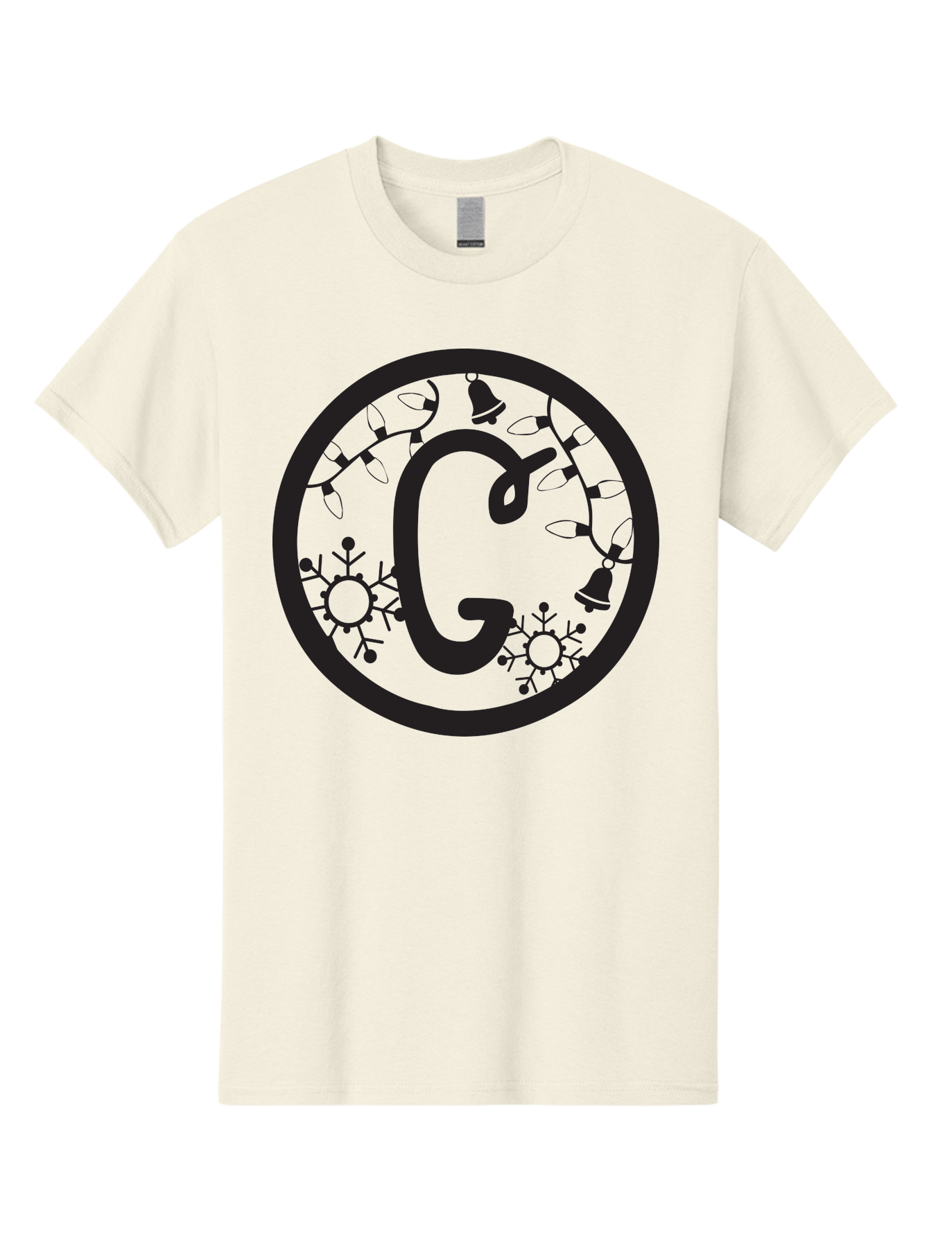 G Men'S Graphic Tee, 100% Cotton, Comfortable Casual Summer Wear, Machine Washable, Christmas Lights, Holiday Decorations, Festive Atmosphere, G Symbol, Christmas Bells, Snowflakes, Winter Wonderland, Season'S Greetings Aac749