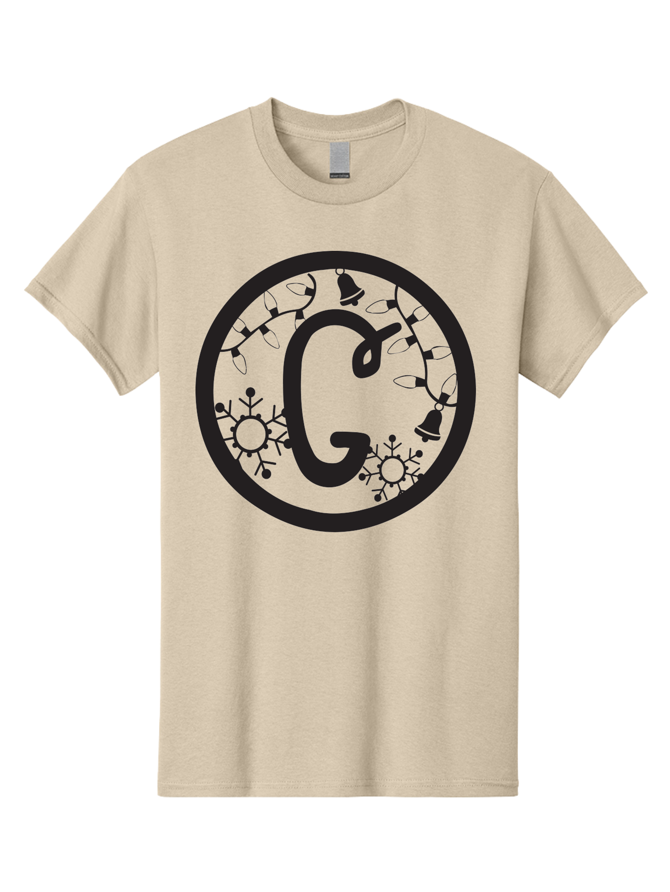 G Men'S Graphic Tee, 100% Cotton, Comfortable Casual Summer Wear, Machine Washable, Christmas Lights, Holiday Decorations, Festive Atmosphere, G Symbol, Christmas Bells, Snowflakes, Winter Wonderland, Season'S Greetings Aac749