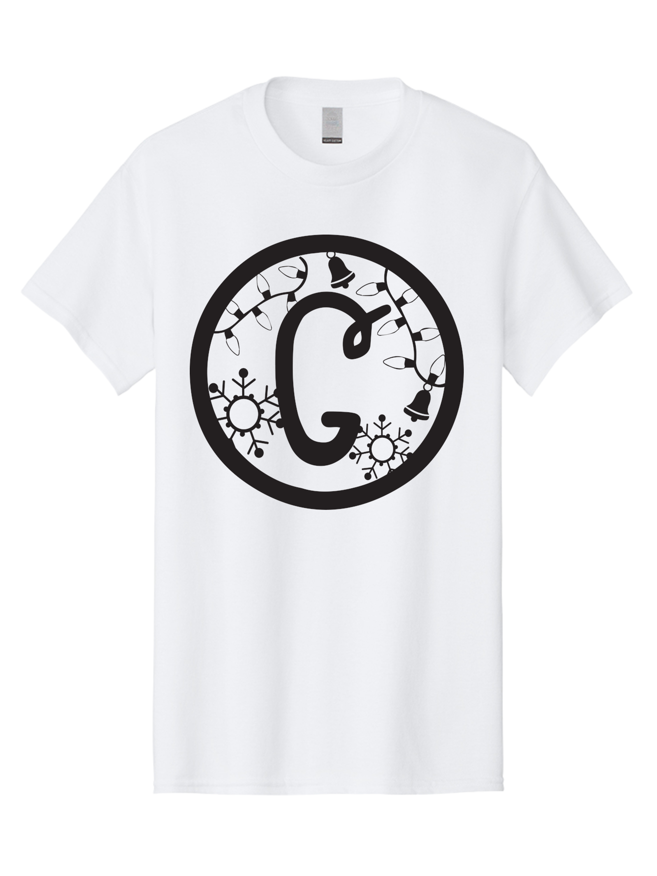 G Men'S Graphic Tee, 100% Cotton, Comfortable Casual Summer Wear, Machine Washable, Christmas Lights, Holiday Decorations, Festive Atmosphere, G Symbol, Christmas Bells, Snowflakes, Winter Wonderland, Season'S Greetings Aac749