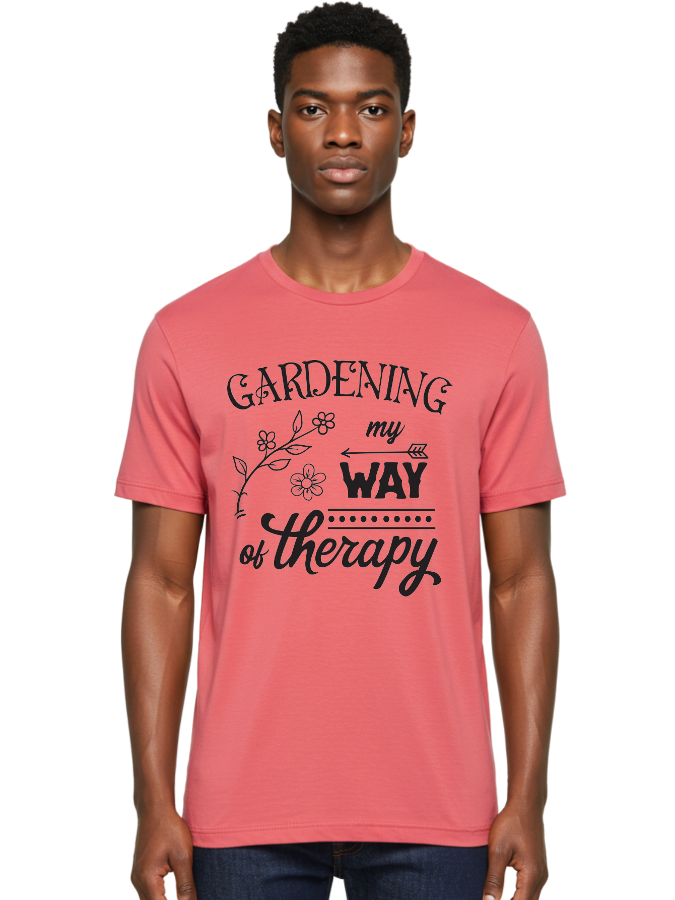 Gardening-My-Way-Of-Therapy Men'S Graphic Tee, 100% Cotton, Comfortable Casual Summer Wear, Machine Washable, Gardening Therapy, Mental Wellness, Self Care, Relaxation, Gardening Quotes, Inspirational Quotes, Floral Designs, Nature Lovers Aac750