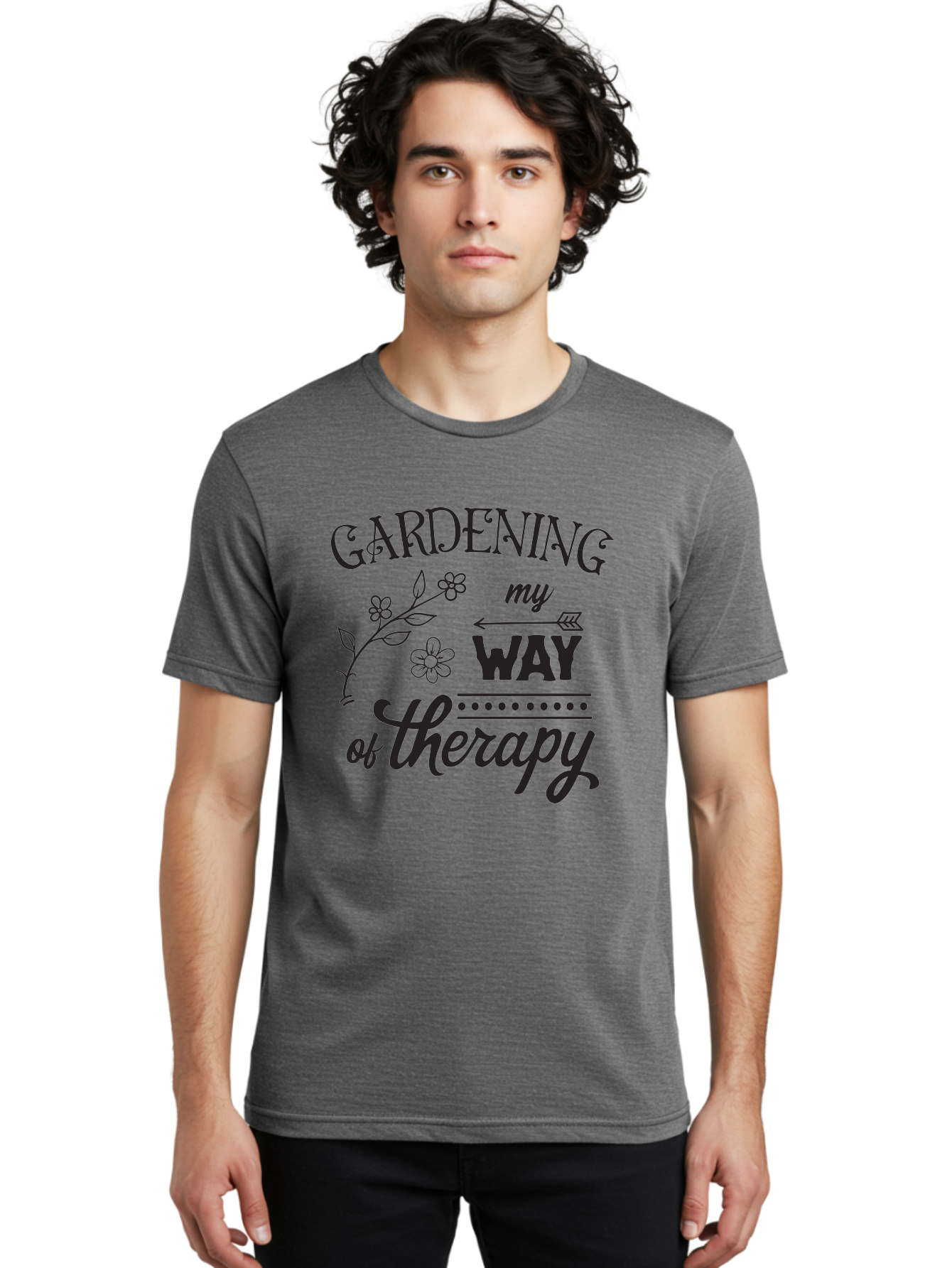 Gardening-My-Way-Of-Therapy Men'S Graphic Tee, 100% Cotton, Comfortable Casual Summer Wear, Machine Washable, Gardening Therapy, Mental Wellness, Self Care, Relaxation, Gardening Quotes, Inspirational Quotes, Floral Designs, Nature Lovers Aac750