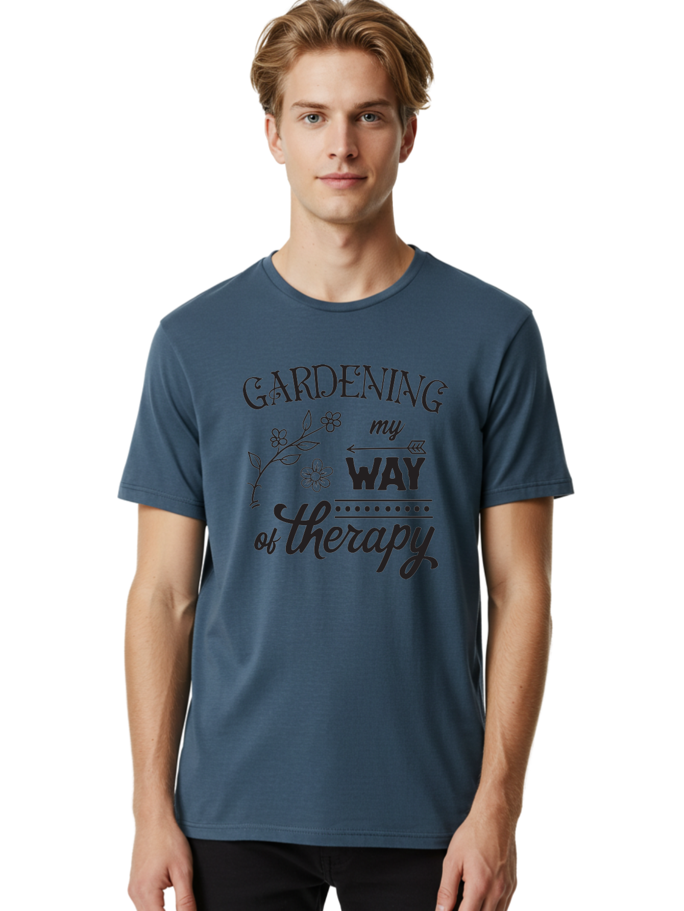 Gardening-My-Way-Of-Therapy Men'S Graphic Tee, 100% Cotton, Comfortable Casual Summer Wear, Machine Washable, Gardening Therapy, Mental Wellness, Self Care, Relaxation, Gardening Quotes, Inspirational Quotes, Floral Designs, Nature Lovers Aac750