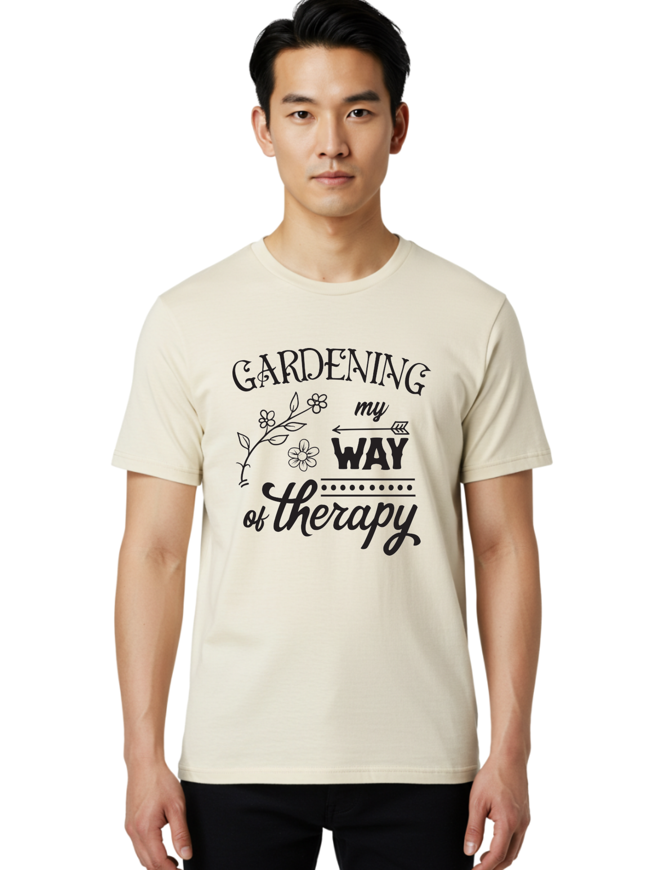 Gardening-My-Way-Of-Therapy Men'S Graphic Tee, 100% Cotton, Comfortable Casual Summer Wear, Machine Washable, Gardening Therapy, Mental Wellness, Self Care, Relaxation, Gardening Quotes, Inspirational Quotes, Floral Designs, Nature Lovers Aac750