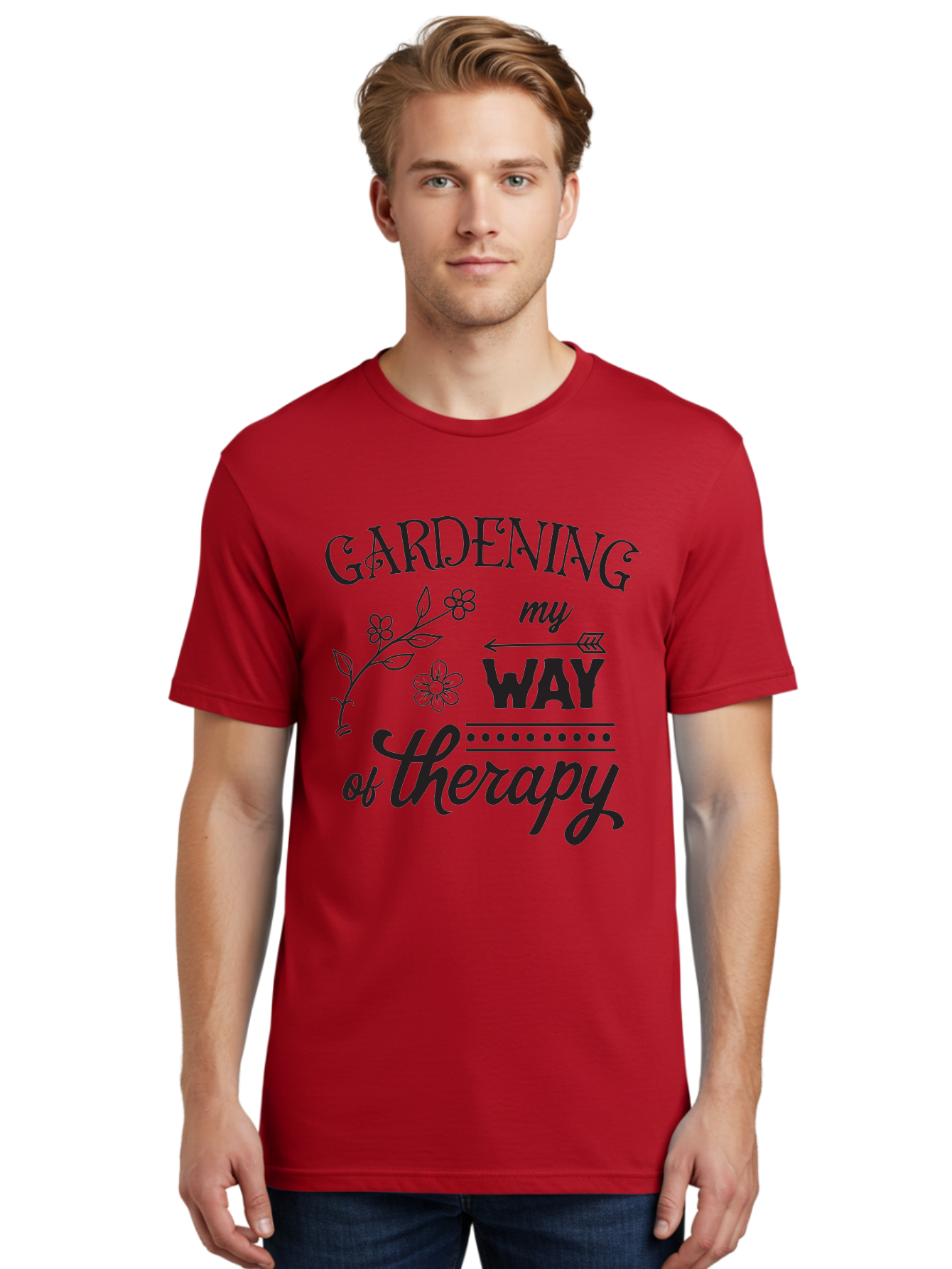 Gardening-My-Way-Of-Therapy Men'S Graphic Tee, 100% Cotton, Comfortable Casual Summer Wear, Machine Washable, Gardening Therapy, Mental Wellness, Self Care, Relaxation, Gardening Quotes, Inspirational Quotes, Floral Designs, Nature Lovers Aac750