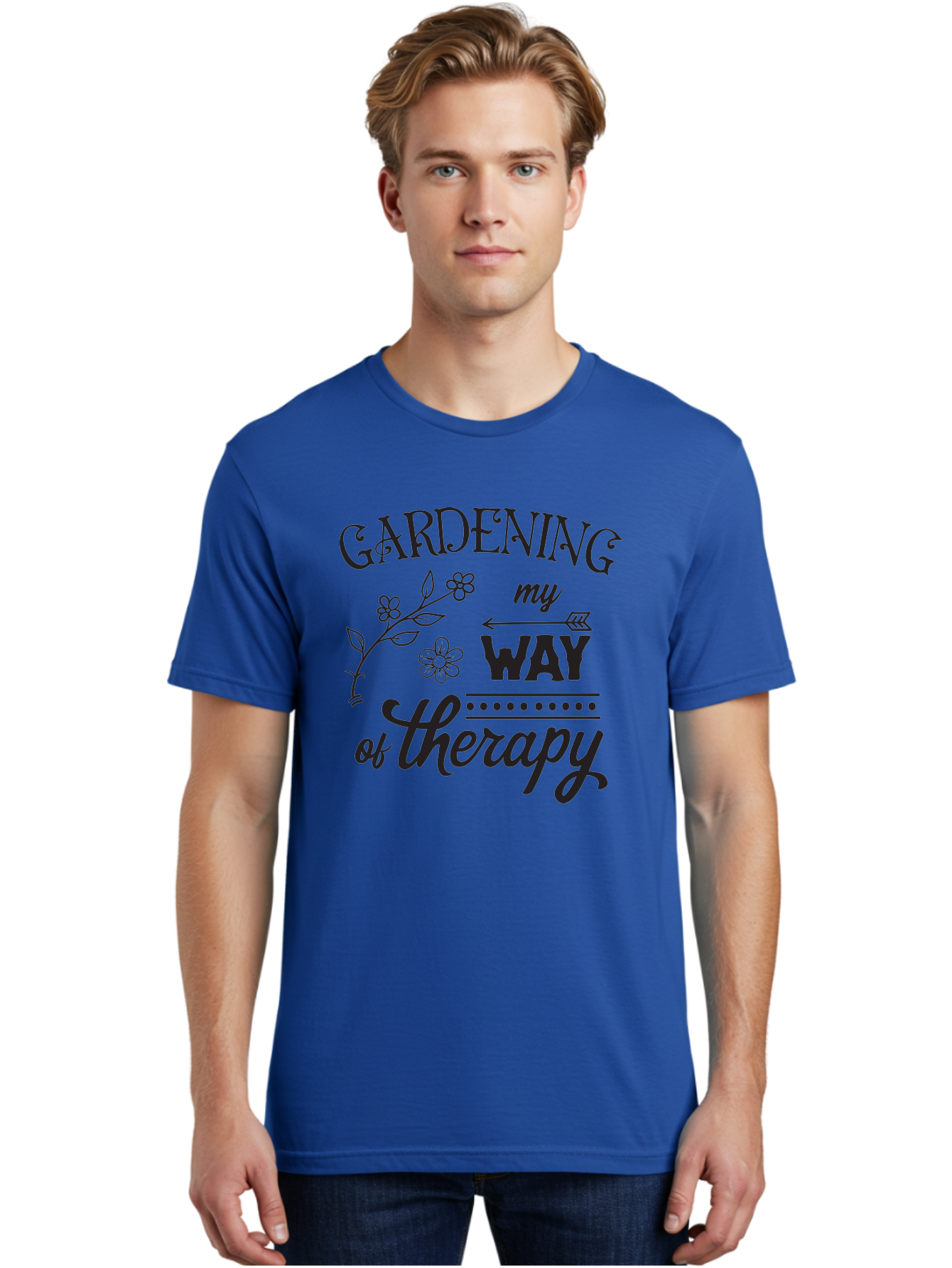 Gardening-My-Way-Of-Therapy Men'S Graphic Tee, 100% Cotton, Comfortable Casual Summer Wear, Machine Washable, Gardening Therapy, Mental Wellness, Self Care, Relaxation, Gardening Quotes, Inspirational Quotes, Floral Designs, Nature Lovers Aac750
