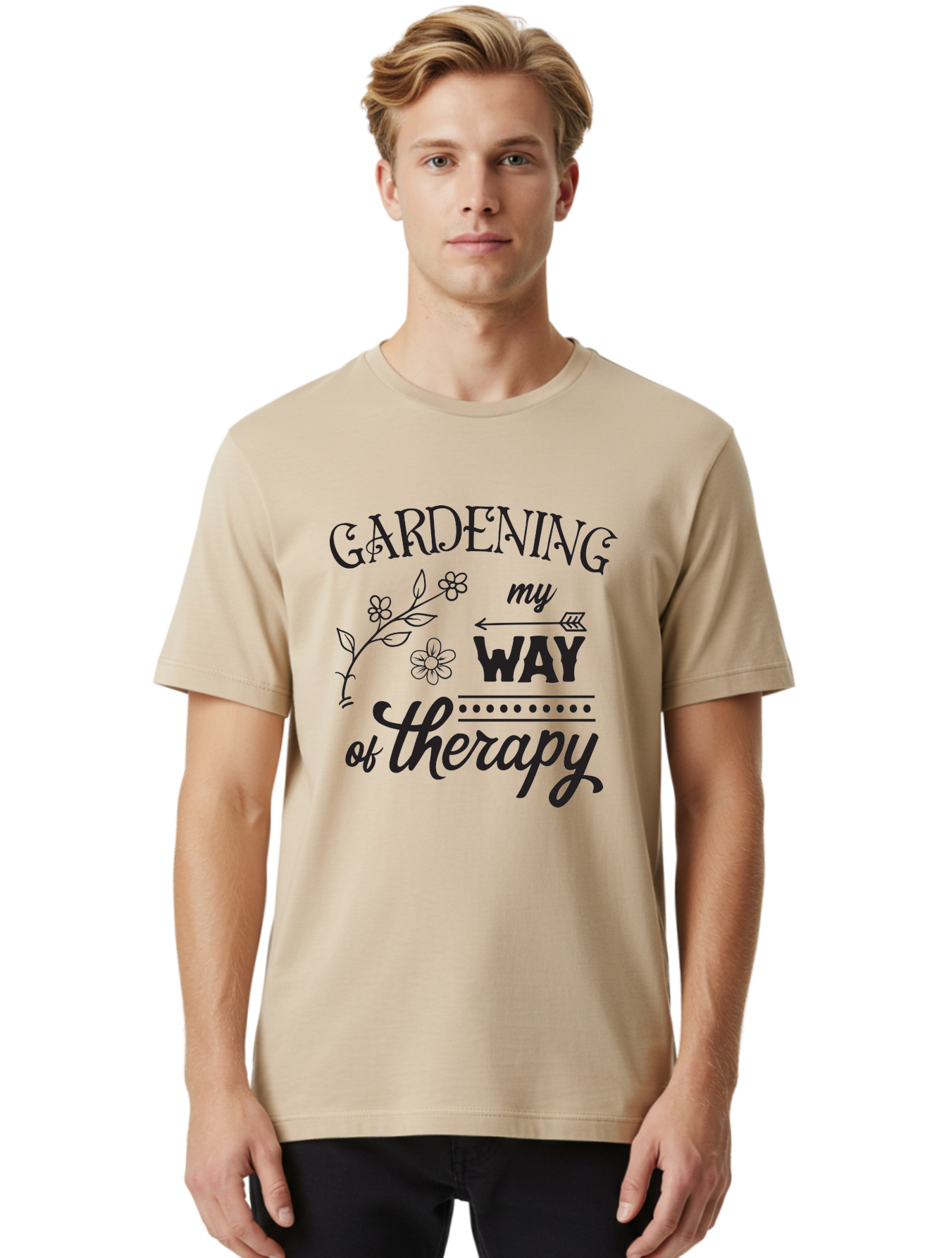 Gardening-My-Way-Of-Therapy Men'S Graphic Tee, 100% Cotton, Comfortable Casual Summer Wear, Machine Washable, Gardening Therapy, Mental Wellness, Self Care, Relaxation, Gardening Quotes, Inspirational Quotes, Floral Designs, Nature Lovers Aac750