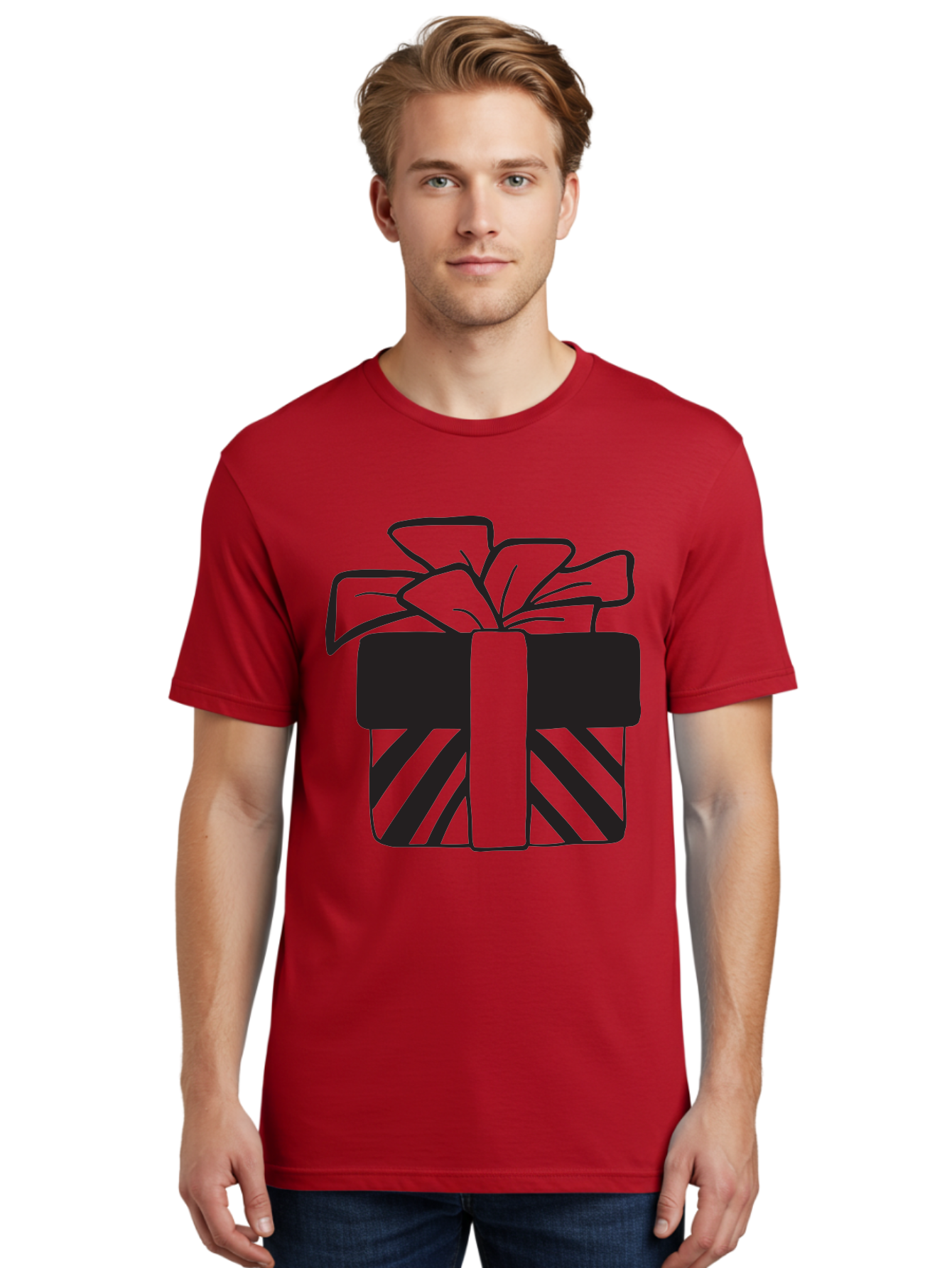 Gift-Box Men'S Graphic Tee, 100% Cotton, Comfortable Casual Summer Wear, Machine Washable, Wrapped Gift, Striped Box, Ribbon Bow, Present, Gift Giving, Holiday Present, Wrapped Present Aac753