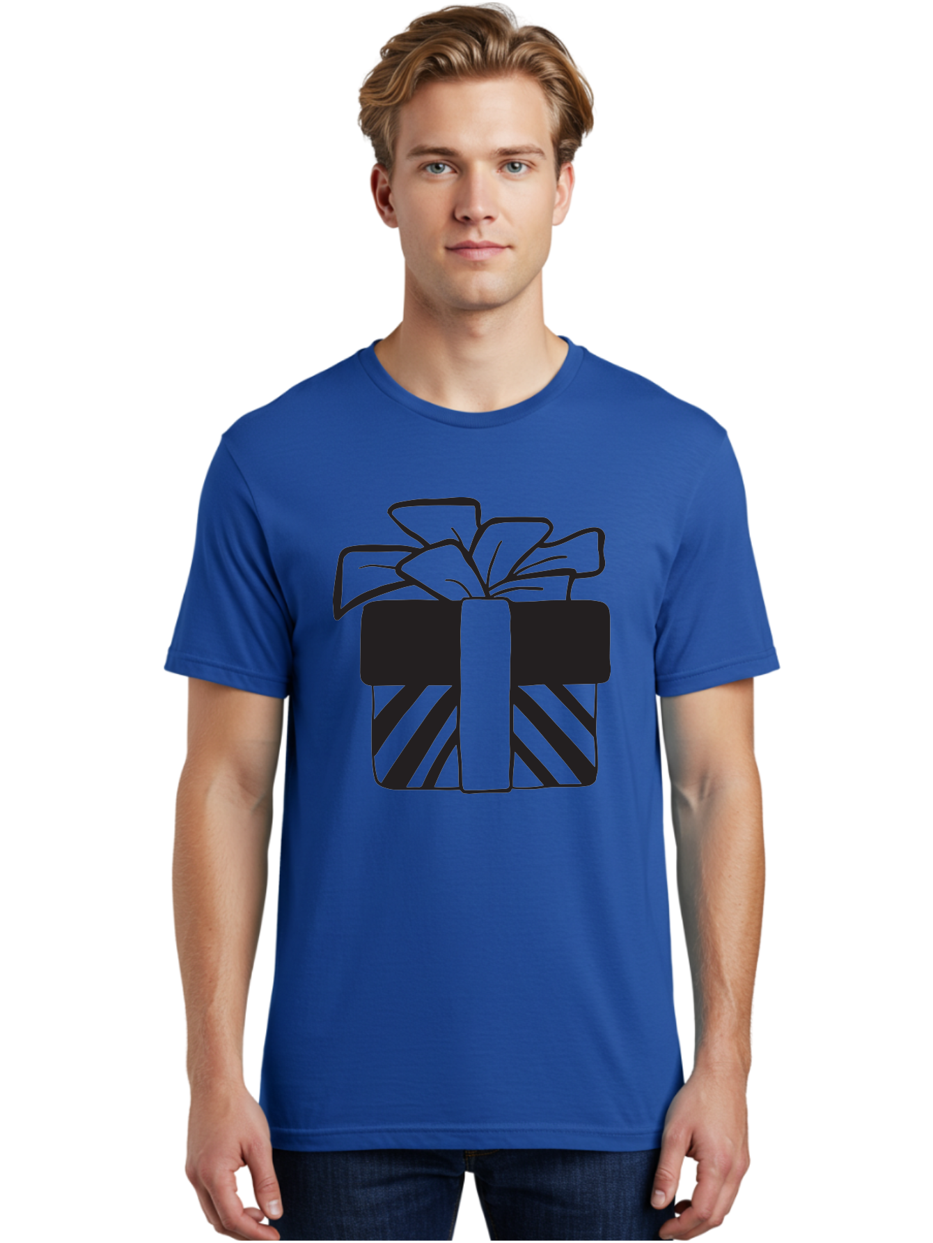 Gift-Box Men'S Graphic Tee, 100% Cotton, Comfortable Casual Summer Wear, Machine Washable, Wrapped Gift, Striped Box, Ribbon Bow, Present, Gift Giving, Holiday Present, Wrapped Present Aac753