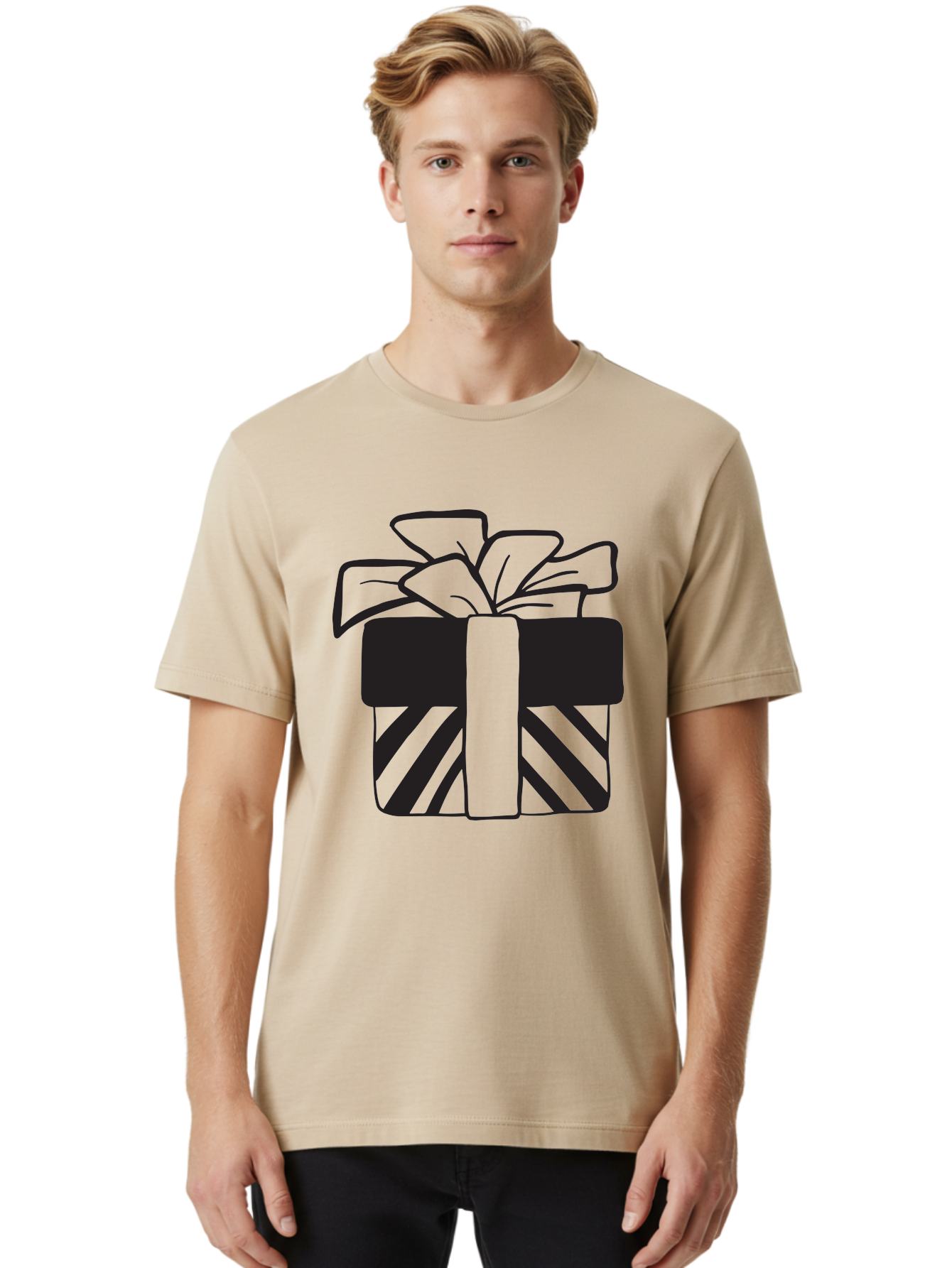 Gift-Box Men'S Graphic Tee, 100% Cotton, Comfortable Casual Summer Wear, Machine Washable, Wrapped Gift, Striped Box, Ribbon Bow, Present, Gift Giving, Holiday Present, Wrapped Present Aac753