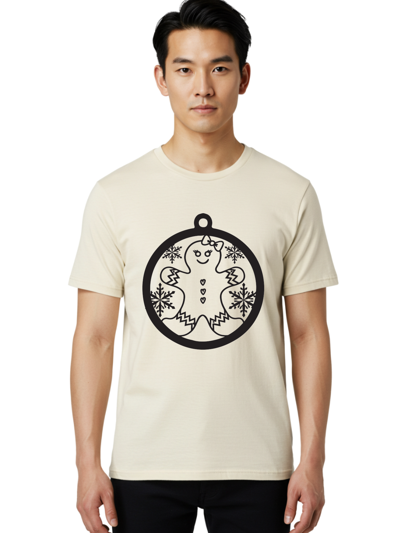 Gingerbread-Man-Ornament Men'S Graphic Tee, 100% Cotton, Comfortable Casual Summer Wear, Machine Washable, Gingerbread Man, Christmas Ornament, Festive Decor, Holiday Cheer, Winter Wonderland, Sweet Treats, Cookie Decoration, Charming Design, Aac755