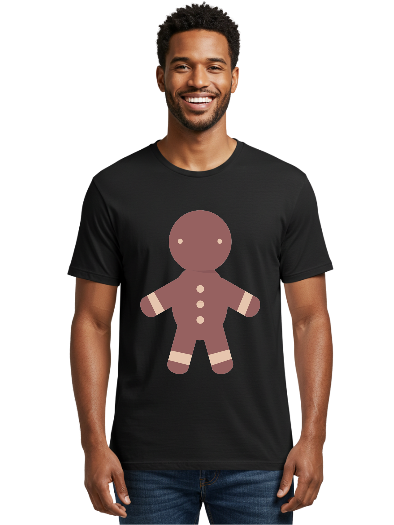 Gingerbread-Man Men'S Graphic Tee, 100% Cotton, Comfortable Casual Summer Wear, Machine Washable, Gingerbread Man, Holiday Treat, Sweet Cookie, Festive Dessert, Cartoon Character, Cute Illustration, Digital Art, Gingerbread Cookie, Aac756