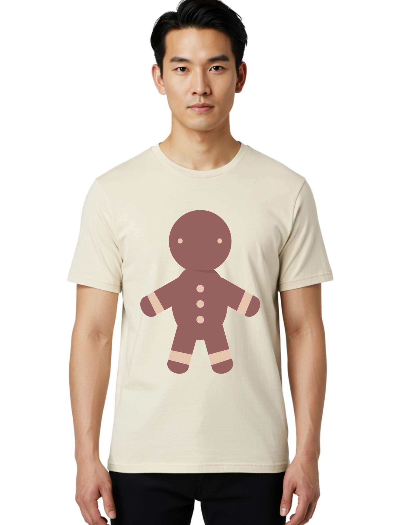 Gingerbread-Man Men'S Graphic Tee, 100% Cotton, Comfortable Casual Summer Wear, Machine Washable, Gingerbread Man, Holiday Treat, Sweet Cookie, Festive Dessert, Cartoon Character, Cute Illustration, Digital Art, Gingerbread Cookie, Aac756